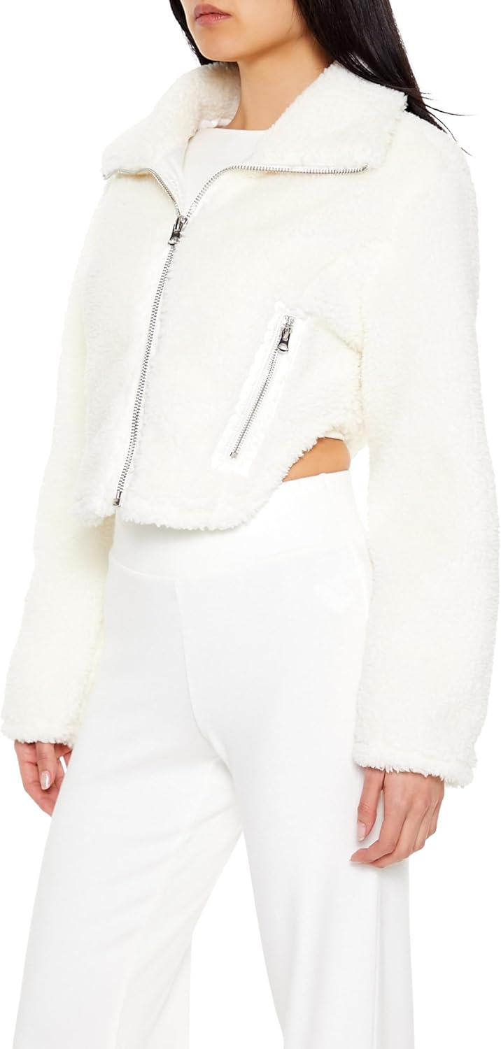 Forever 21 womens Faux Shearling Cropped Moto Jacket - Image 4