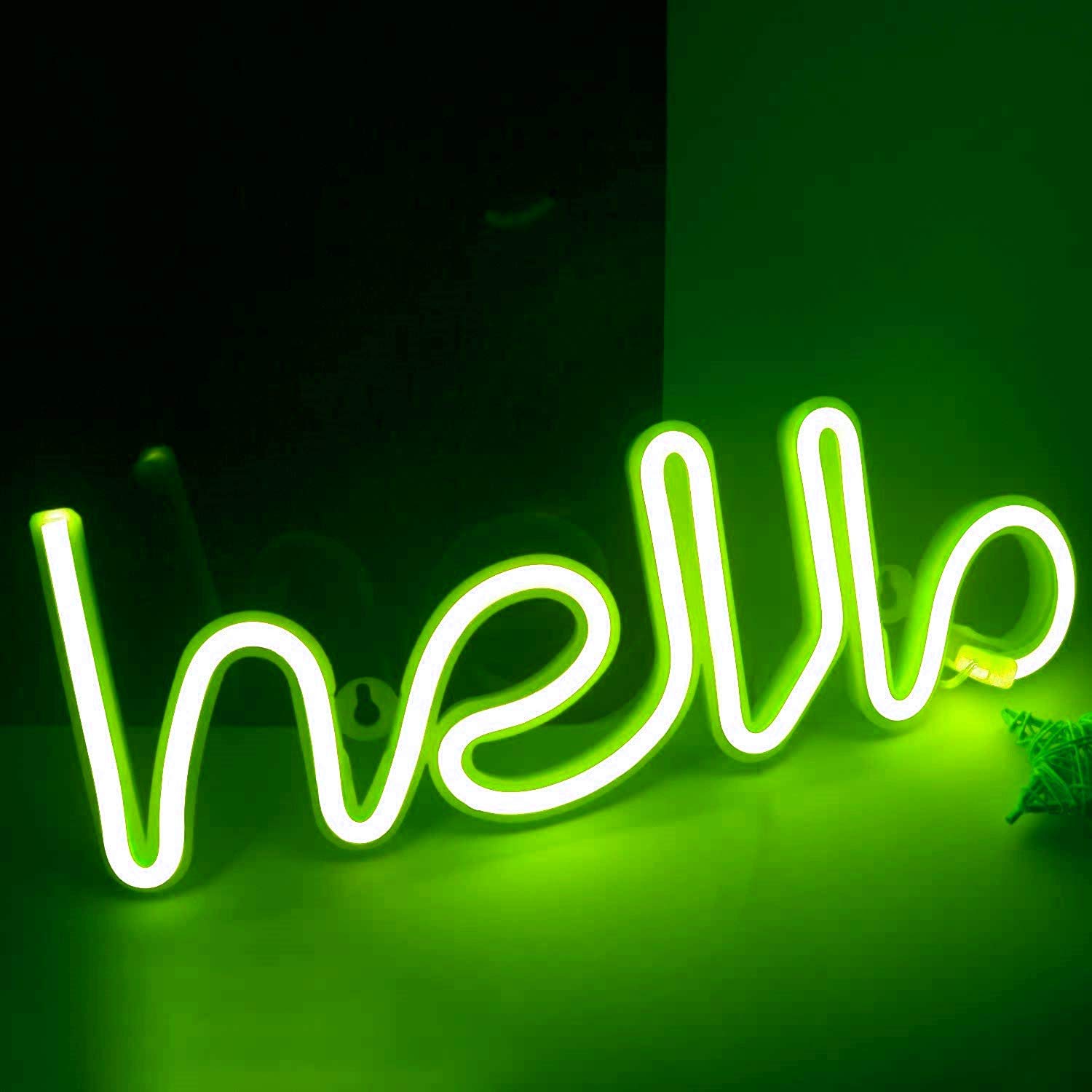 Neon Night Light, LED Neon Signs Night Light Hello Neon Lights for Kids Bedroom Battery USB Operated (Green)