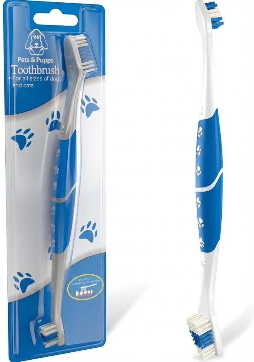Pet Toothbrush for Dogs, Cats with Soft Bristles – Easy Teeth Cleaning & Dental Care, Non Slip Dual Head Dog Toothbrush for Medium & Large Pets, Toothpaste Not Included (Pack of 1 Blue)