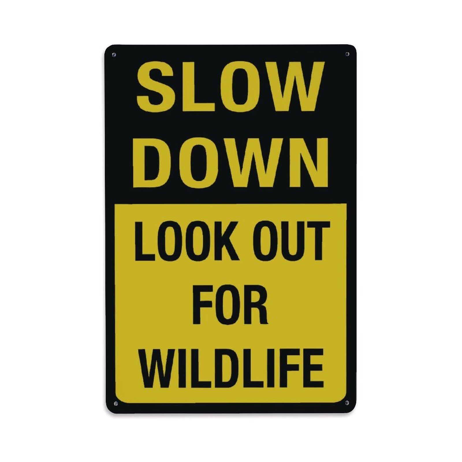 Slow Down Look Out For Wildlife Warning Sign Vintage Aluminium Metal Sign, Retro Wall Decor for Home, Bar, Garage & Farmhouse 30x20cm