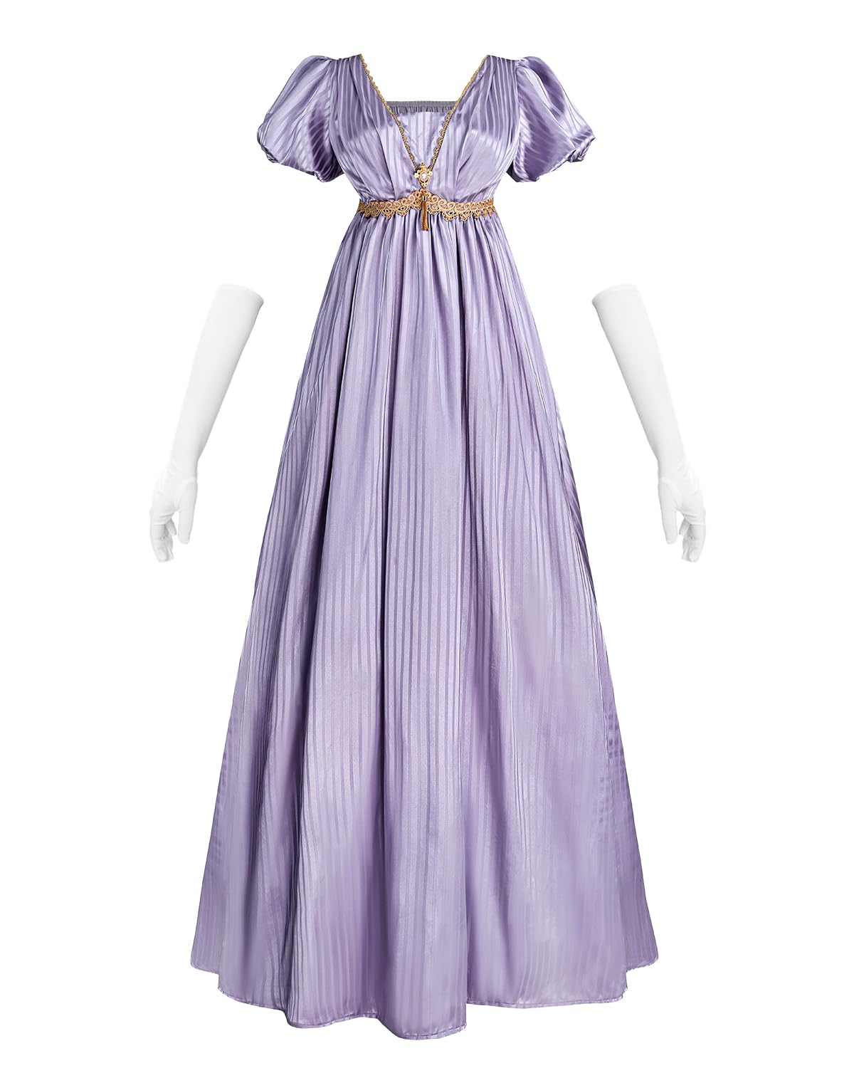 CR ROLECOS Regency Jane Austen - Abito da donna a vita alta, stile vintage con sciarpa, per feste di gala