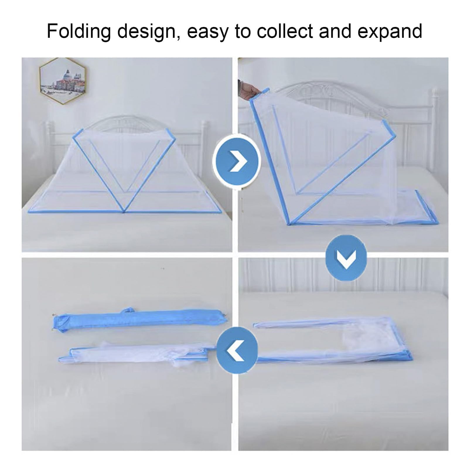 Zanzariera Pieghevole per Lettino Bambini, Tenda da Letto Estiva Durevole, Blu