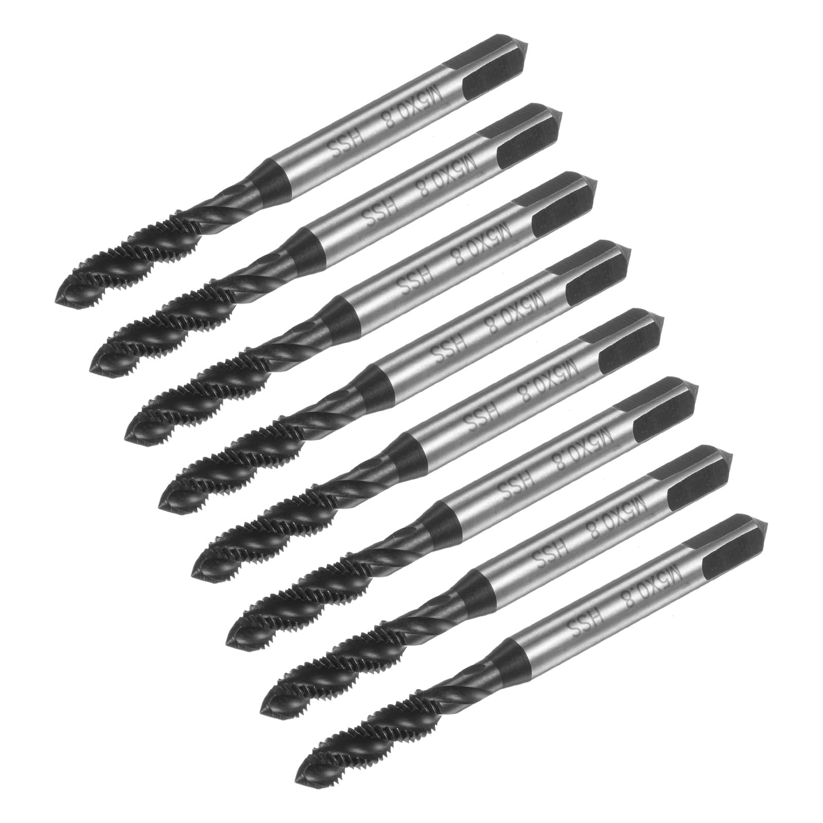 QUARKZMAN 8pcs Métrique Spirale Flûte Filetage Taps, M5 x 0,8 H2 Vis Filetage Robinet, Nitrure Revêtement 6542 Élevé Vitesse Acier Machine Tapotement Outils pour Machiniste Réparation
