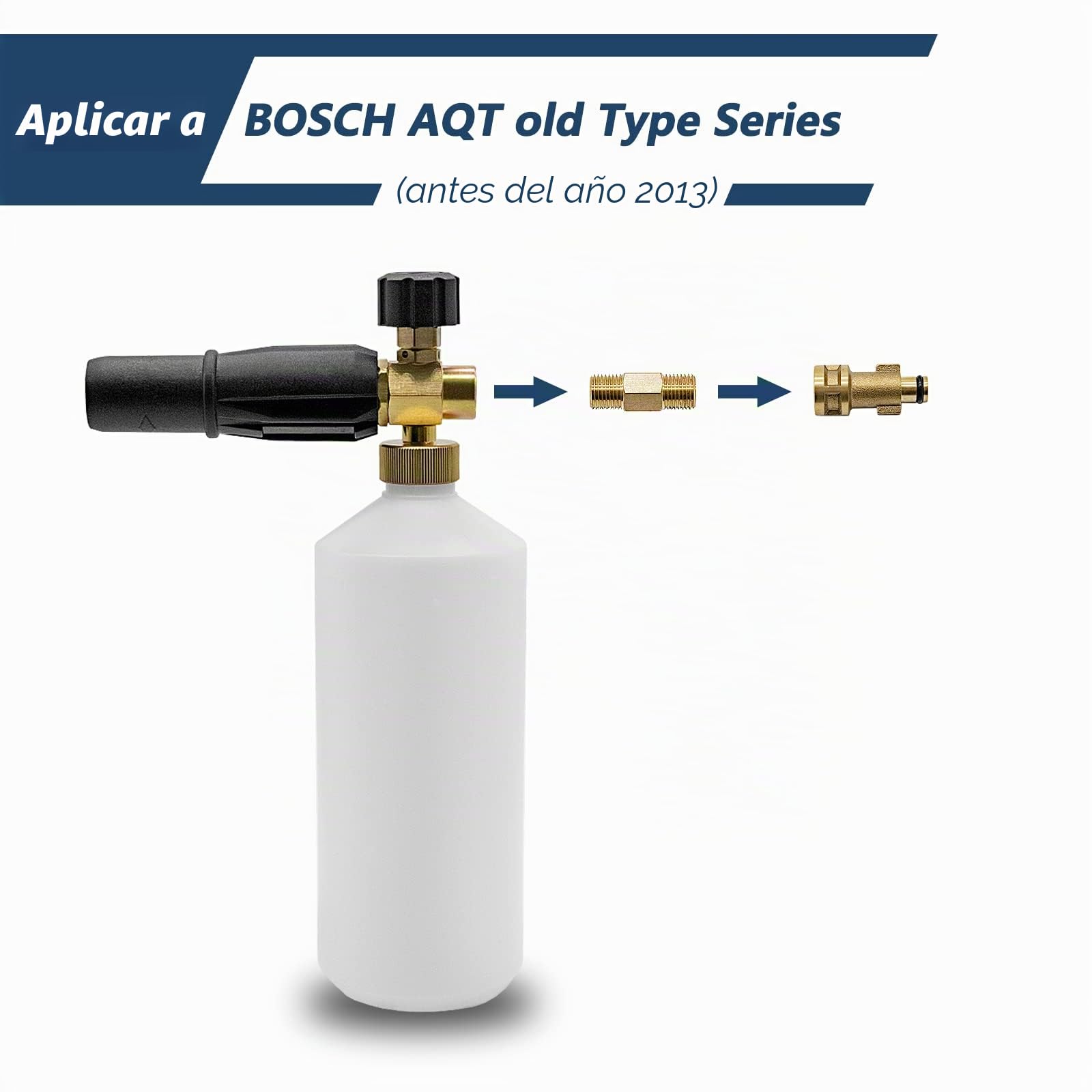 DERASL Adaptador de cañón de espuma de 1/4 pulgadas para la serie Bosch AQT, rosca macho compatible con modelos antiguos, lanza de espuma de nieve y boquilla de botella de jabón