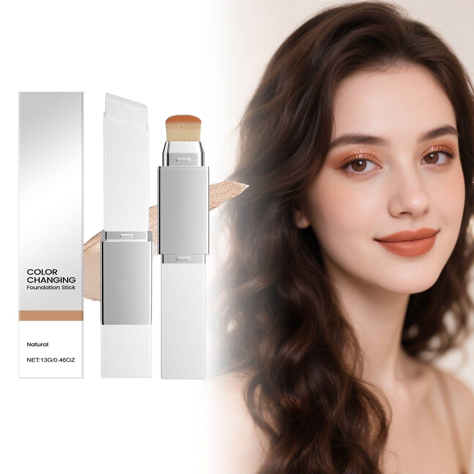 Fondotinta Coreano, Copertura Imperfezioni,Stick 2 in 1,Crema Di Copertura Idratante E Leggera, Lunga Tenuta Resistente All'Acqua Base Di Trucco Coprente E Leggero Con Pennello,Naturale