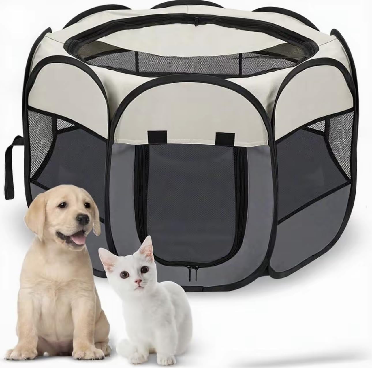Welpenauslauf Hundebox Faltbar Wasserdicht Tierlaufstall Abnehmbar Transportbox Freigehege für Katze Kaninchen Haustier mit Tragbar Handtasche,Hund Laufgitter für Camping Reisen (L(110 * 110 * 60cm))