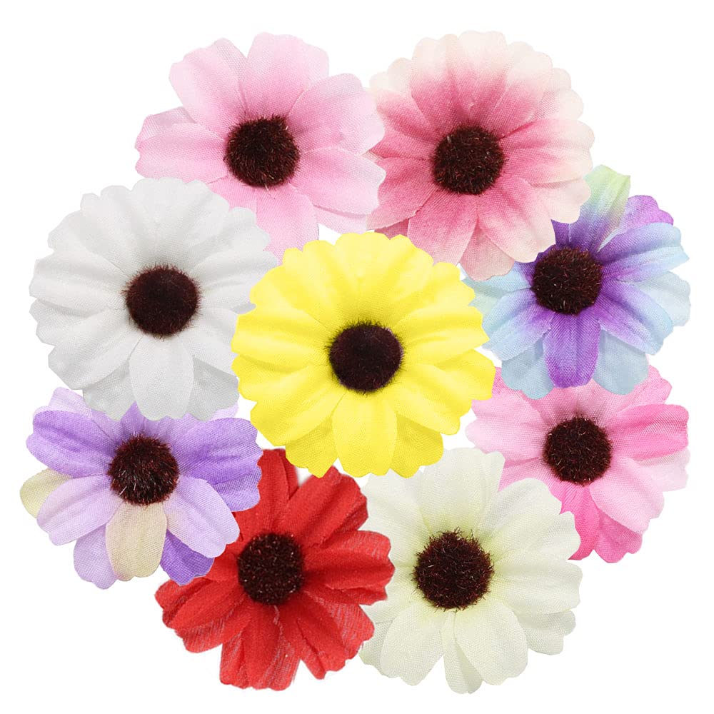 100 Margherite Finte In Seta Multicolore - Fiori Artificiali Mini Per Decorazioni Fai Da Te E Bouquet - 5