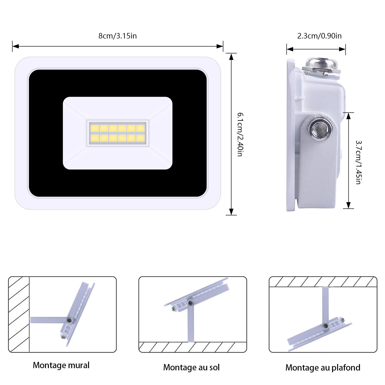MIWATT Projecteur LED 10W Extérieur Étanche IP68 – Blanc Froid Ultra Puissant 900 Lm – Spot LED Jardin, Chantier, Usine – 2 Pièces