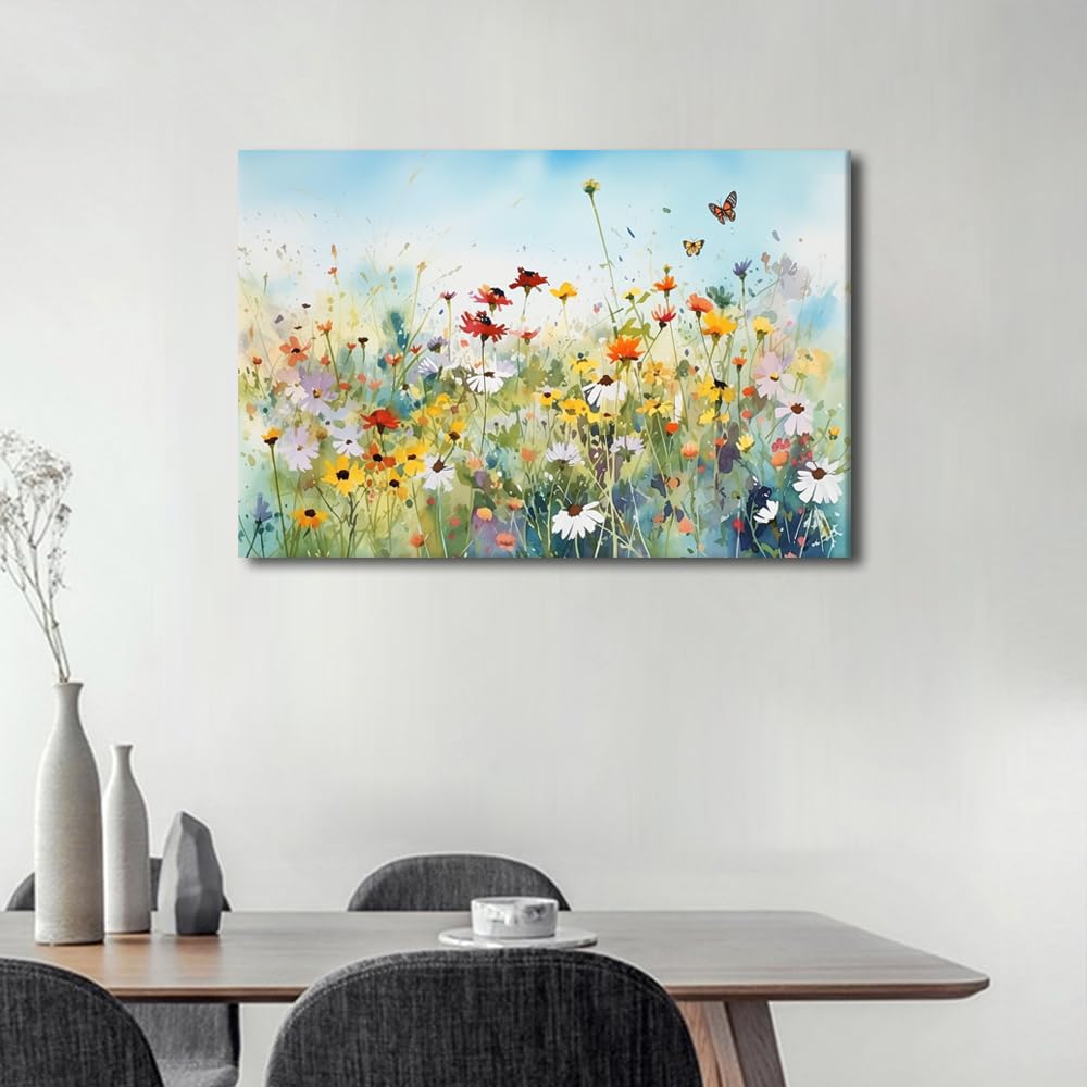 TISHIRON Wildflower Wall Art - Watercolor Floral Canvas Artwork, Framed - Modern Home Decor, 40x60cm, Artwork-17, 60L x 40W cm - Image 3