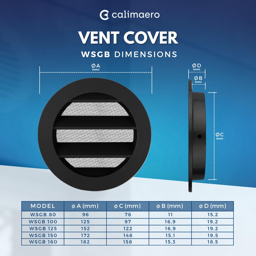 calimaero® WSGB Grille Aeration Ronde 80mm Avec Moustiquaire Alu, Intérieur Fonte d'aluminium, Grille Ventilation Exterieur pour Camping-cars, Garage, Stable aux UV, Antirouille - 2