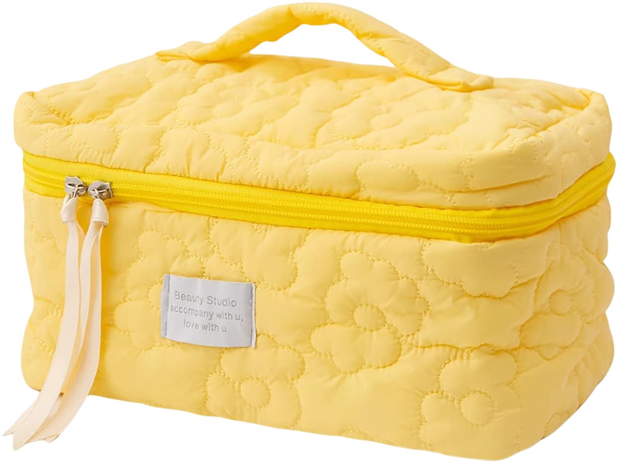 JITRUVA Large Capacity Soft Makeup Bag Travel Cosmetic Pouch for Teens, Women, and Girls Soft Oxford Fabric Organizer Bag Portable Makeup Storage Bag for Travel Yellow-picture-11