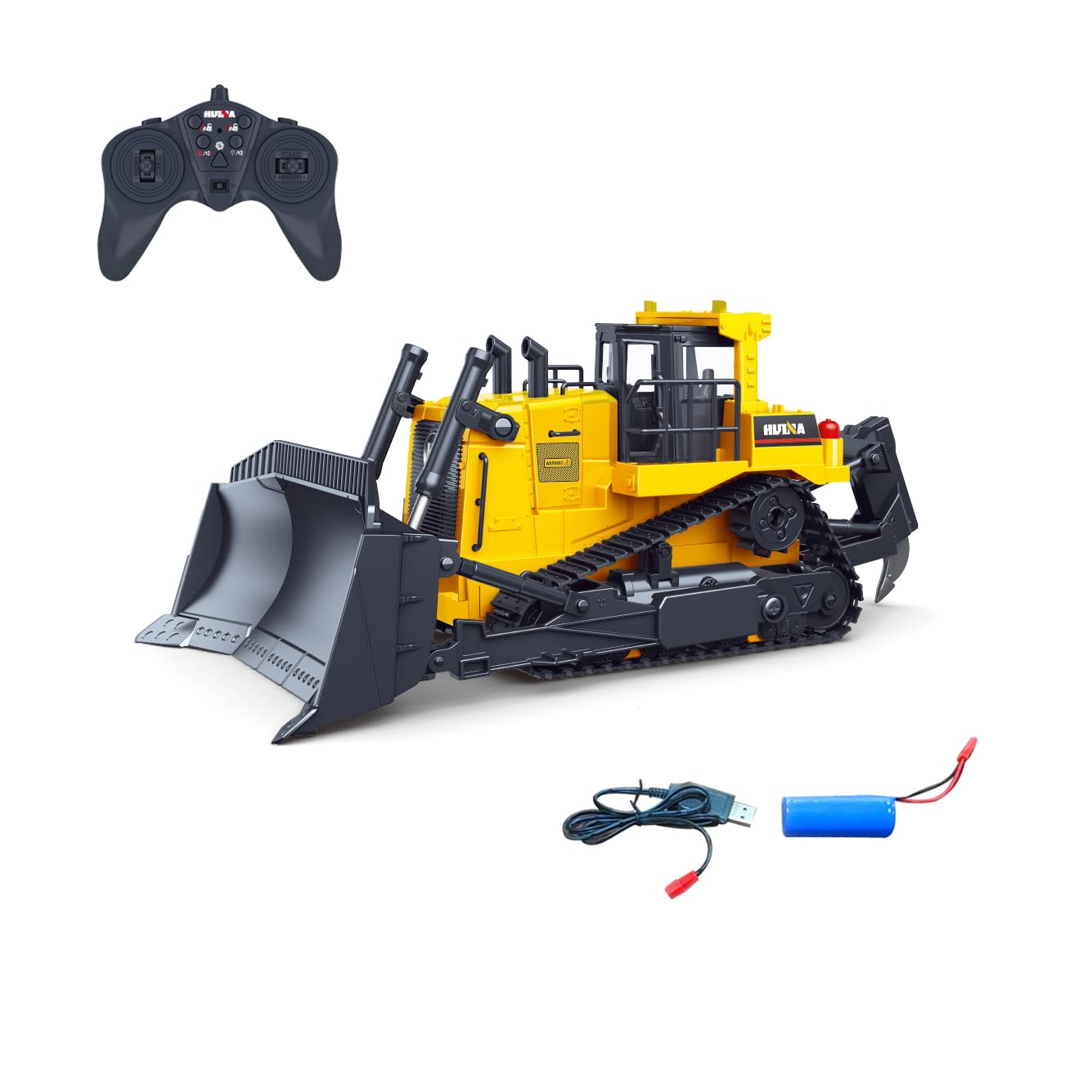 HNR 1:16 RC Bulldozer & Excavator - 11-Channel Remote Control, 2.4 GHz, Simulated Sound & Lights, Metal Digging Head, Construction Toy for Boys, Kids & Adults