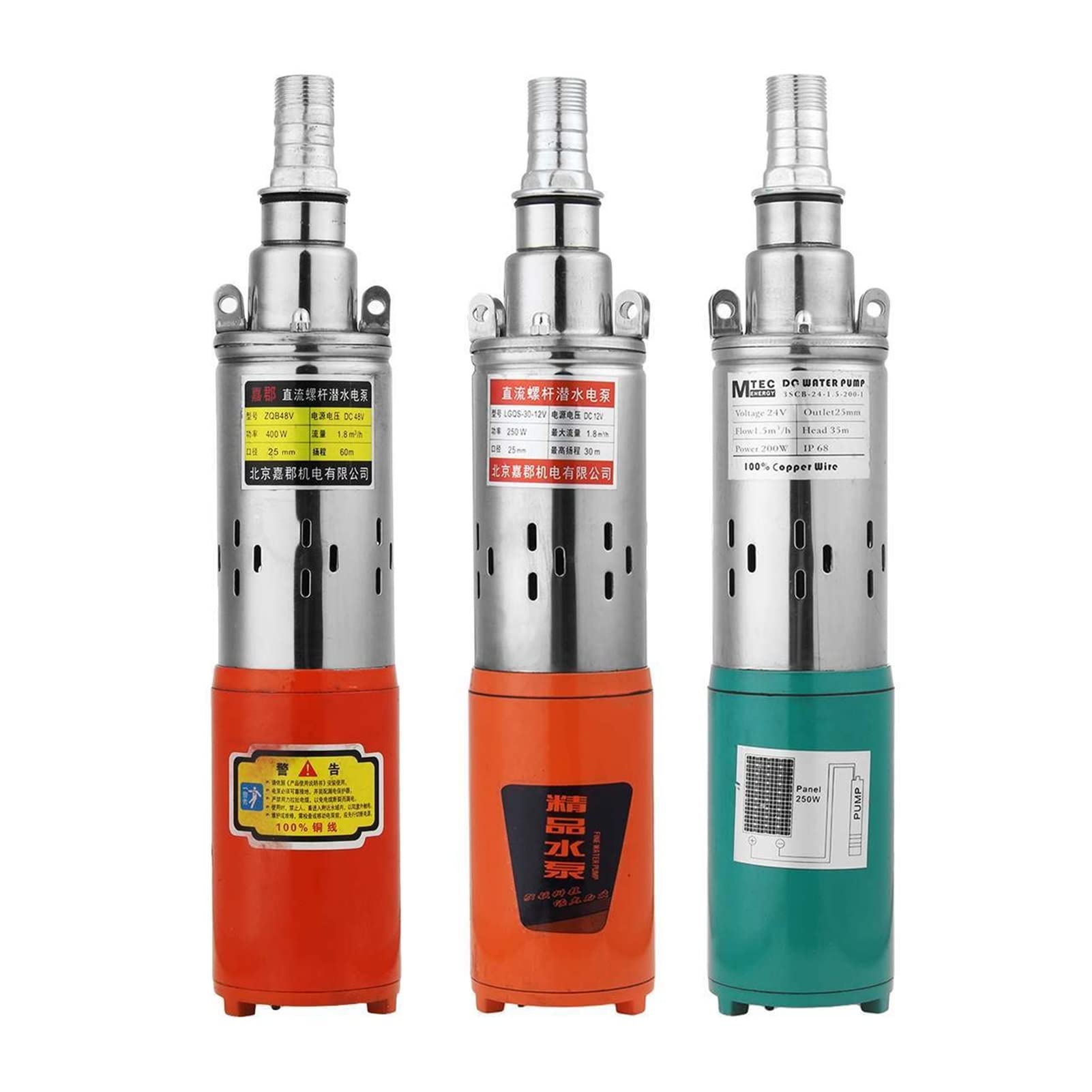 Regulowana mała pompa zanurzeniowa 400 W 12 V 24 V 48 V DC pompa głębinowa 1800 l/h 80 m wysoka woda do ogrodu, domu, nawadniania rolniczego (48 V, 400 W, 60 m)
