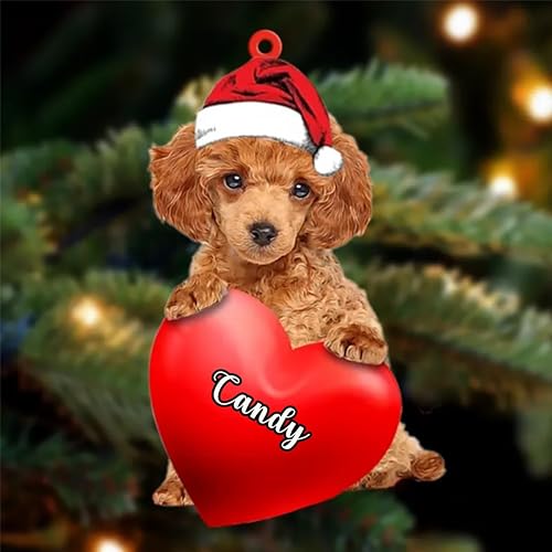 Adorno acrílico de caniche de juguete personalizado, adorno de Navidad rojo de caniche de juguete 2023, regalos para amantes de los perros,