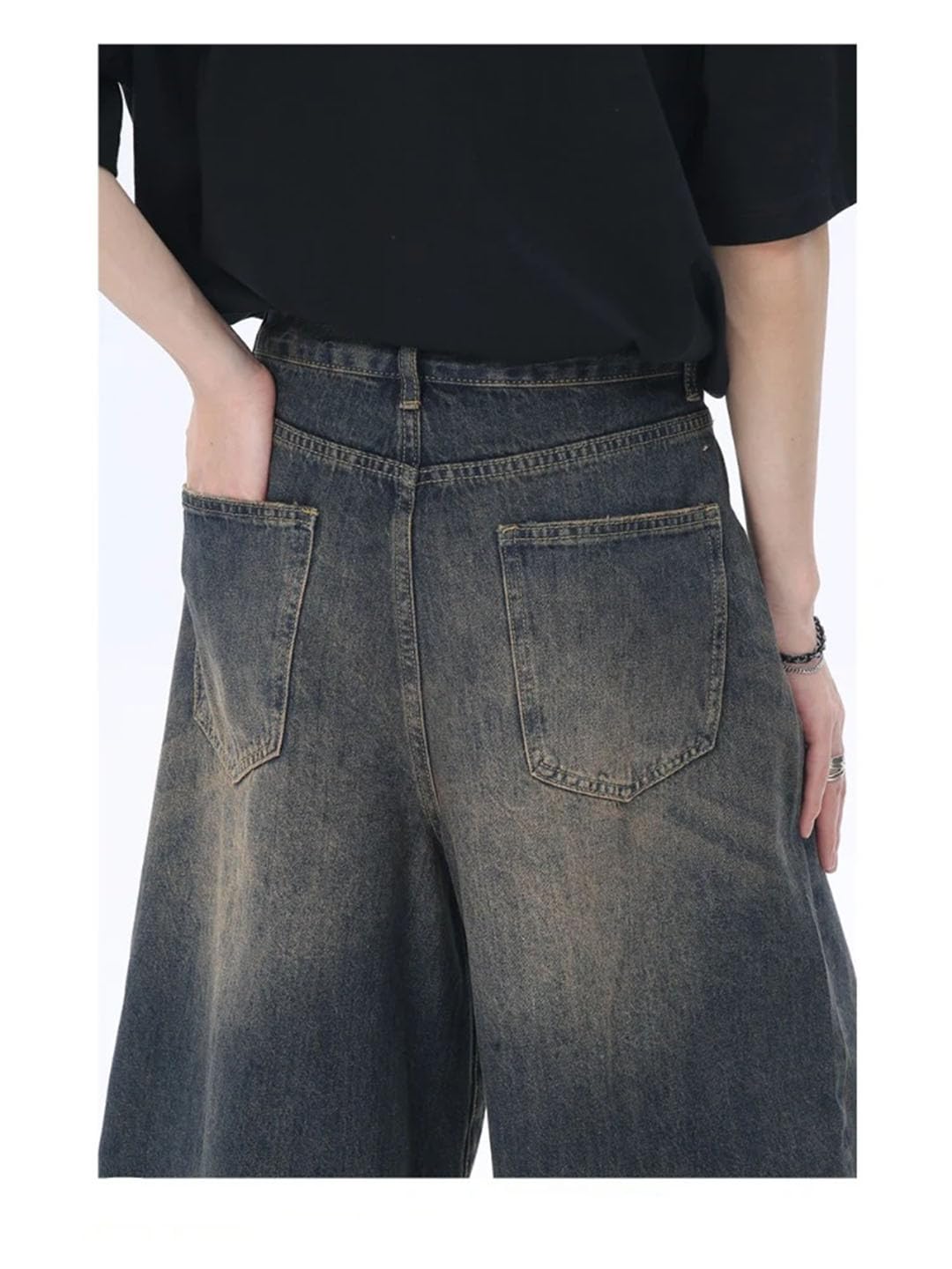 Damskie spodenki na co dzień Harajuku Vintage Zamek Luźne Szerokie Nogawki Punk Baggy Mid Long Denim Szorty, Jasnoniebieski, XXL