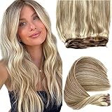 Sew in Hair Extensions Real Human Hair 24 Inch Double Weft Hair Extensions Human Hair for White Women Beige Blonde to Bleach Blonde Sew in Human Hair Extensions 120G Full Head Remy Hair Weft Extension