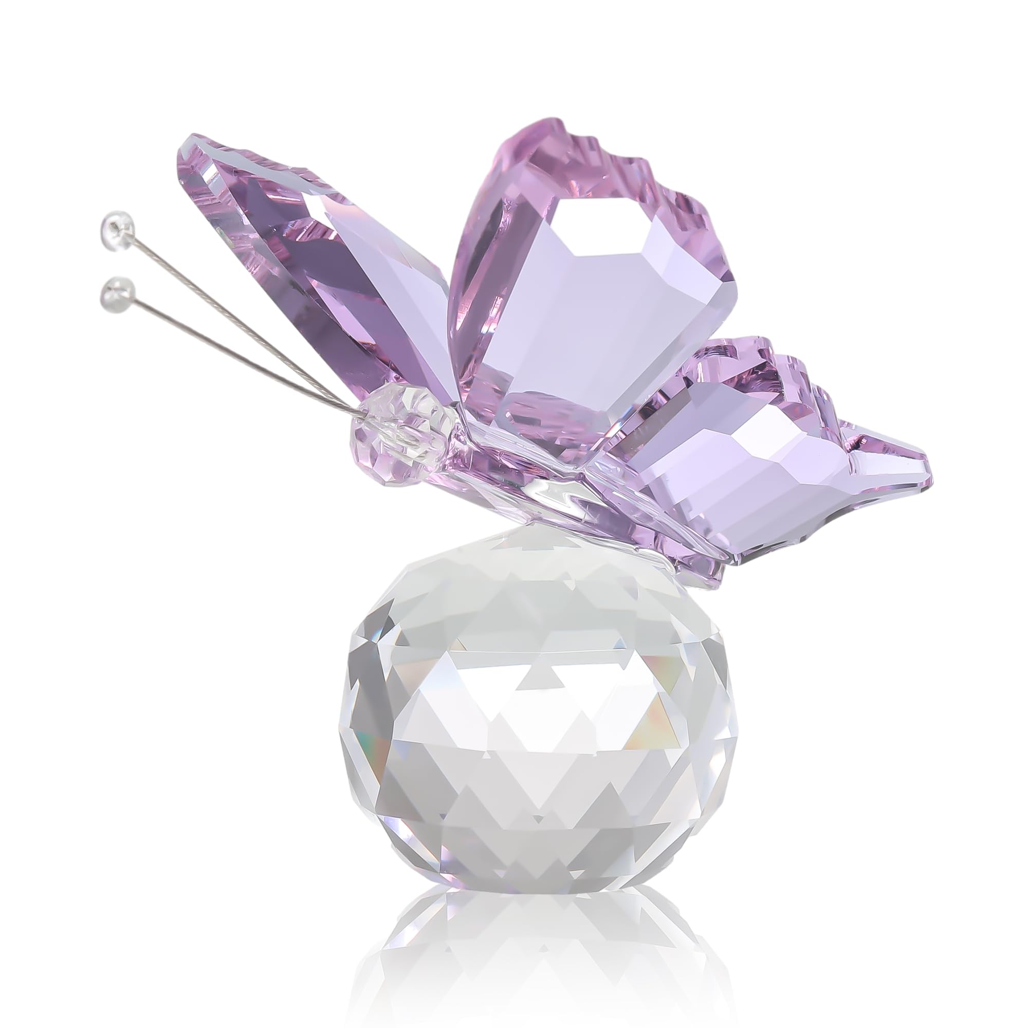 EUIOOVM Crystal Flying Butterfly with Glass Ball Base Crystal Figurine Collection Ornament Home Decor Statue Animal Collectibles (Purple), 2 inch * 1.8 inch * 2.1 inch