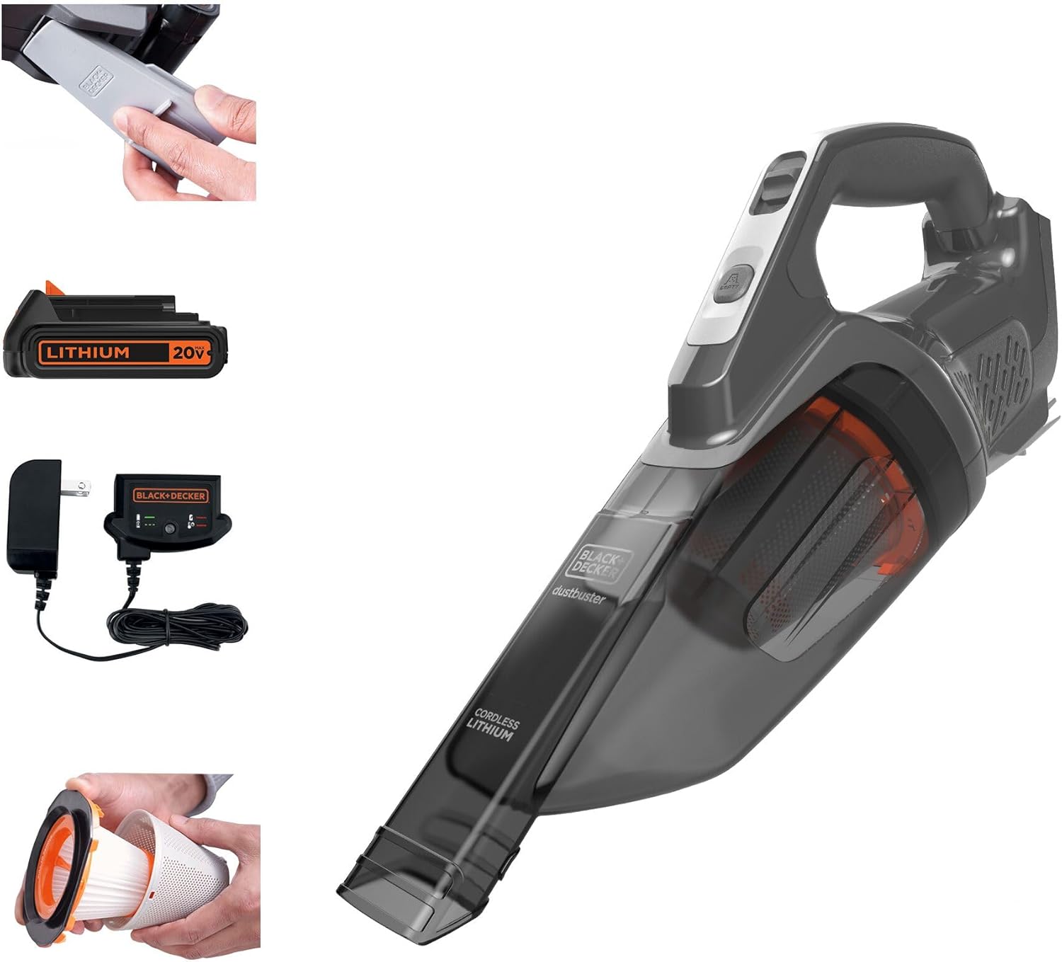 BLACK+DECKER 20V dustbuster Small Vacuum Cleaner Portable Vacuum Hand Held Cordless for Home and Car, Includes Rechargeable Battery (BCHV001C1)