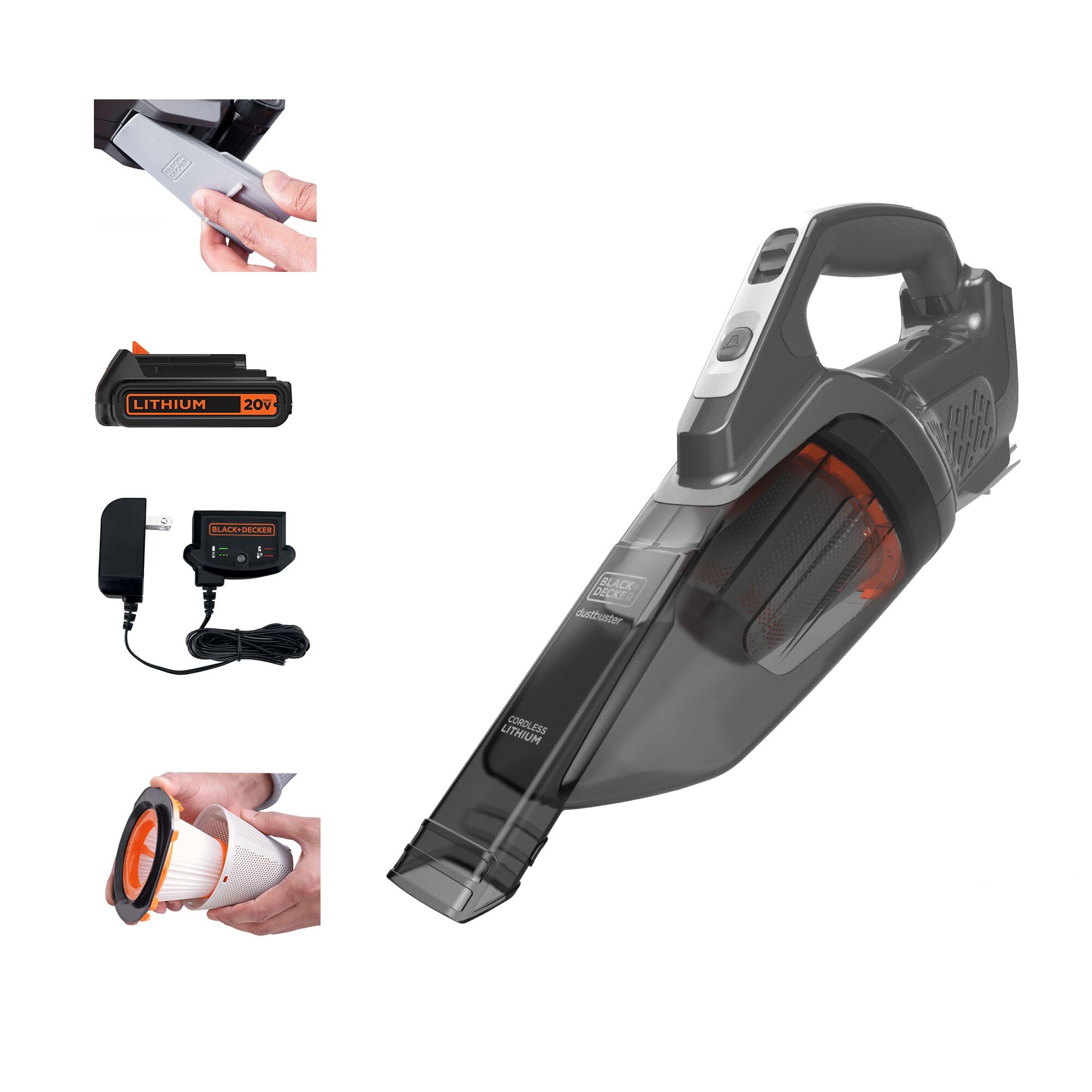 BLACK+DECKER dustbuster 20V MAX* POWERCONNECT Cordless Handheld Vacuum (BCHV001C1), Gray
