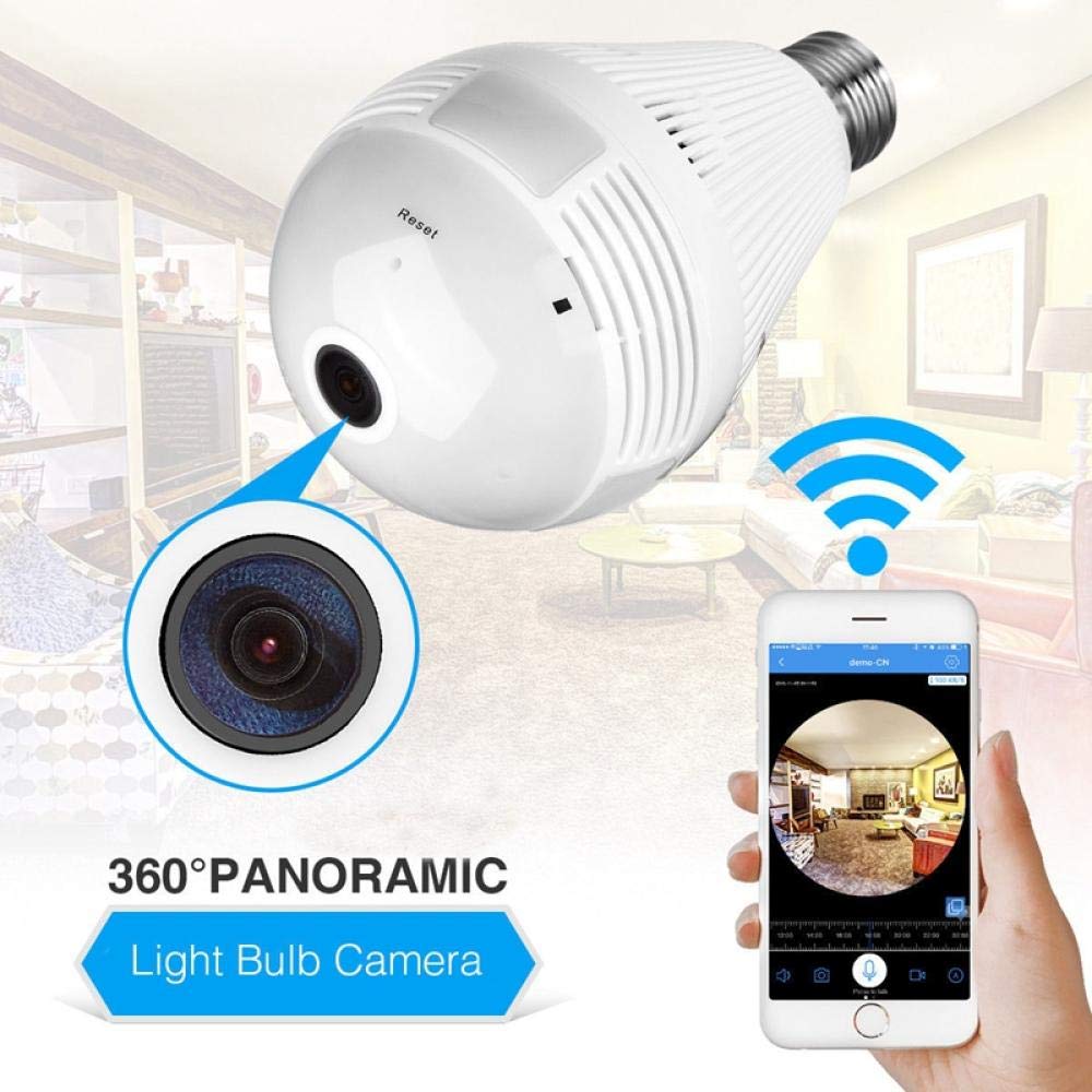 SONGR Cámara De Vigilancia Seguridad Cámara Inteligente con Bombilla Led De 360 ​​Grados WiFi, Cámara De Vigilancia De Seguridad 1080P Grabadora Dvr-+ Tarjeta De 64Gb