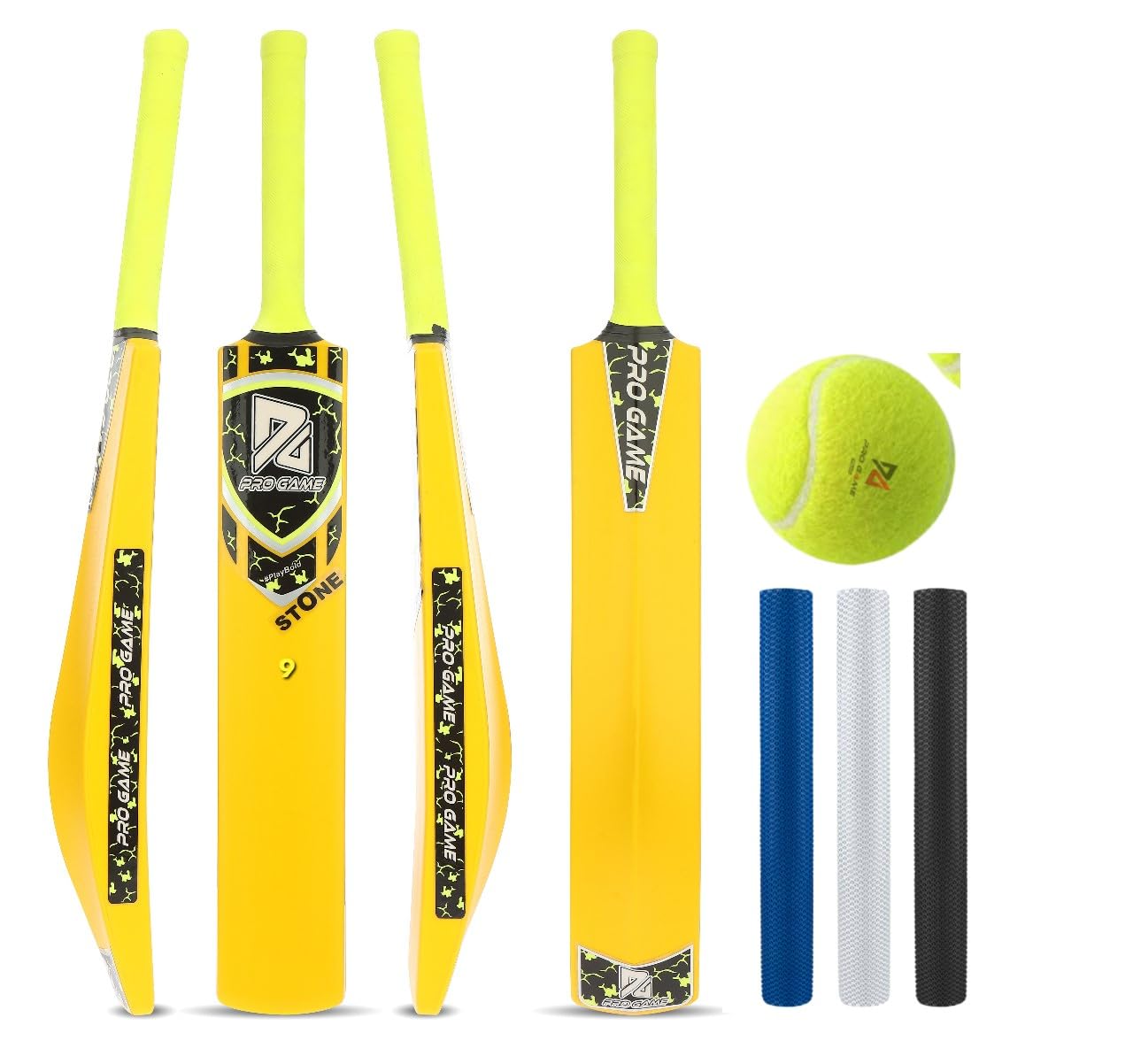 PROGAME PVC Cricket Bat (for 15-21 Years) Hard Plastic bat for Tennis Ball with 1Ball+1Grip (800-900 g) Yellow