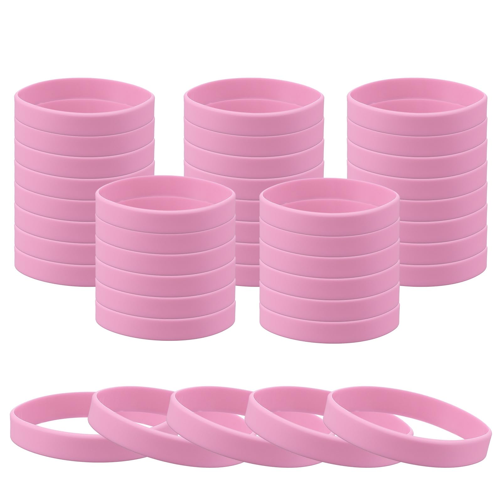 PATIKIL Rubber Bracelets, 60 Pcs Unisex Silicone Sports Wristbands for Sports Party Games Fashion Decorations Pink