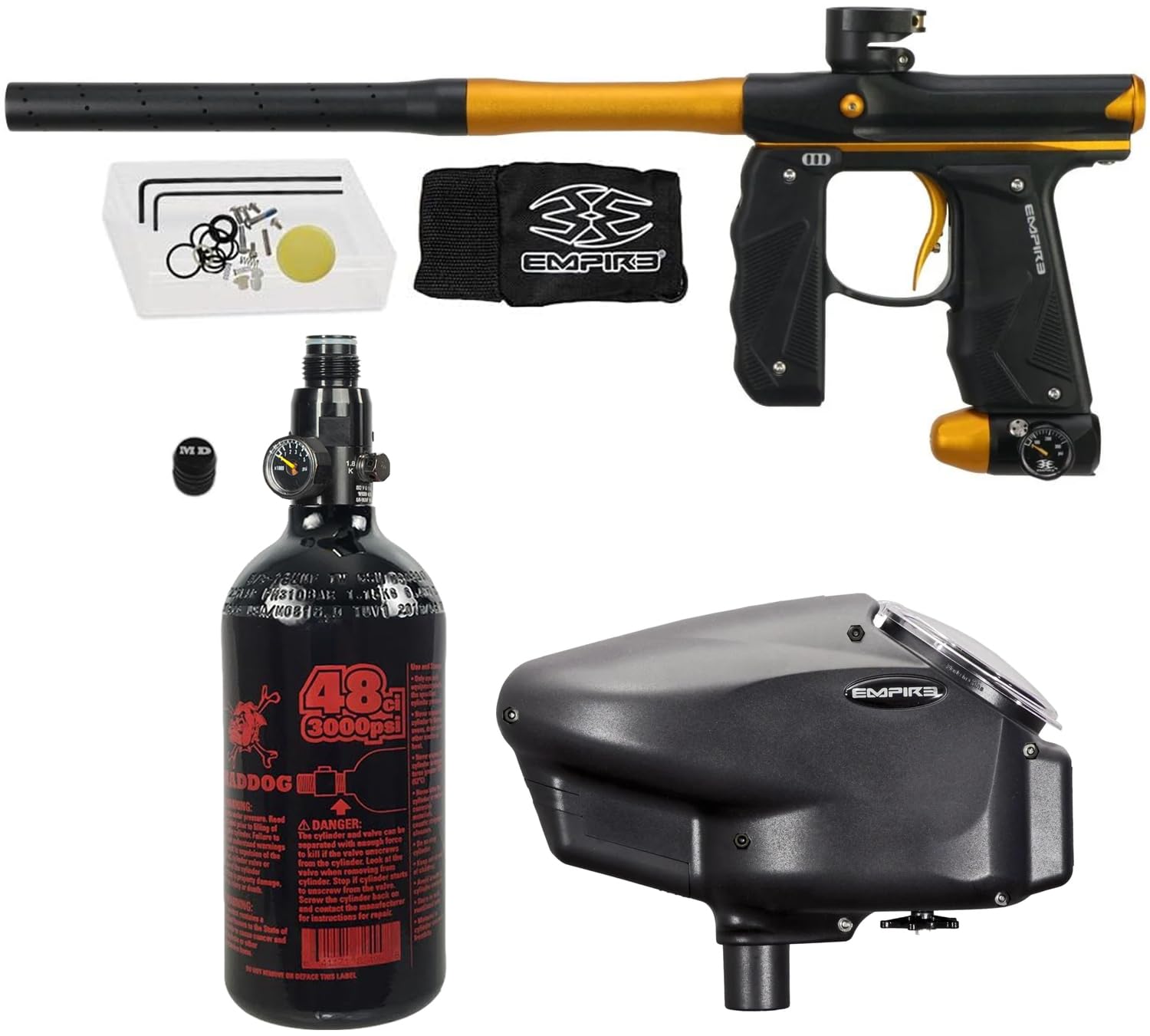 Maddog Empire Mini GS Electronic Full Auto Paintball Gun Marker w/ 48/3000 HPA Paintball Tank &amp; Empire Halo Too Electronic Paintball Loader Starter Package