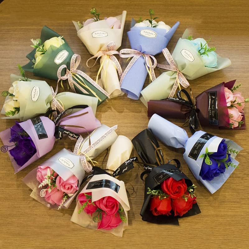 ソープフラワー ふわふわタオルベア＆プチブーケセット 3輪ソープフラワー 枯れないお花 くまさんタオル プチギフト バラ ローズ 薔薇 アロマ 香り 石けん 卒業 入学 ウェディング プレゼント 記念品 ラッピング袋入り (ブルー)