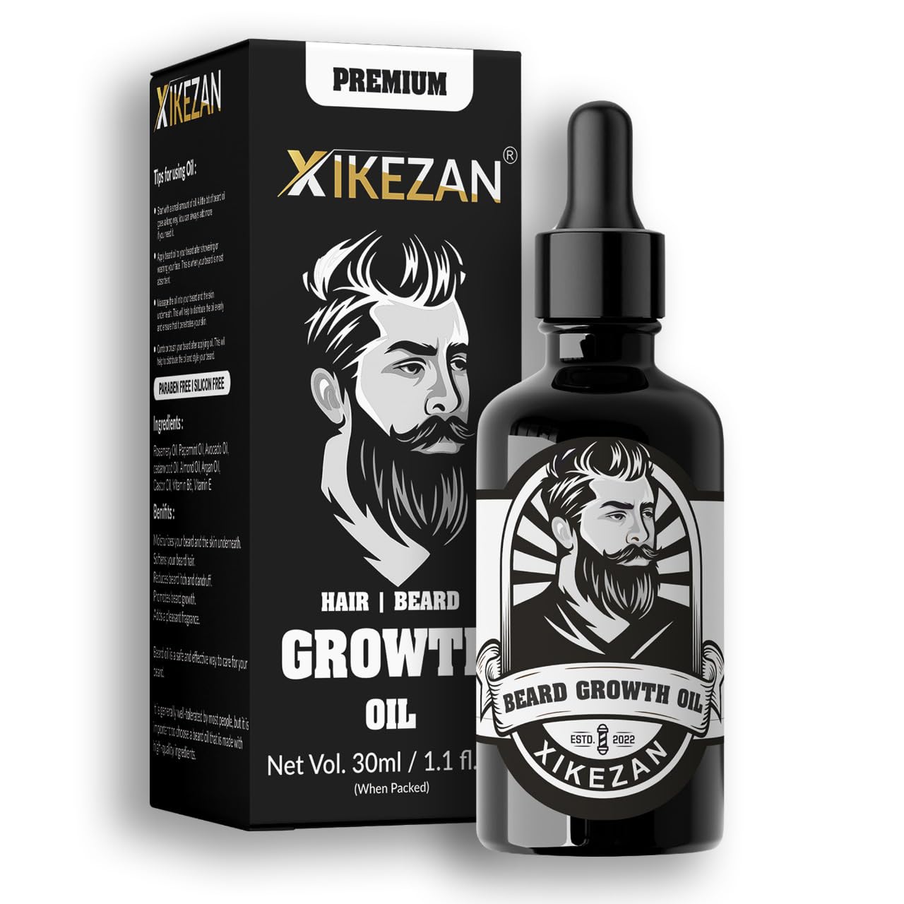 XIKEZAN Men's Beard oil for men & Hair Growth Oil -30ml | All Natural Formula for a Fuller | Healthier Beard and Hair - Softens, Strengthens | Promotes Growth