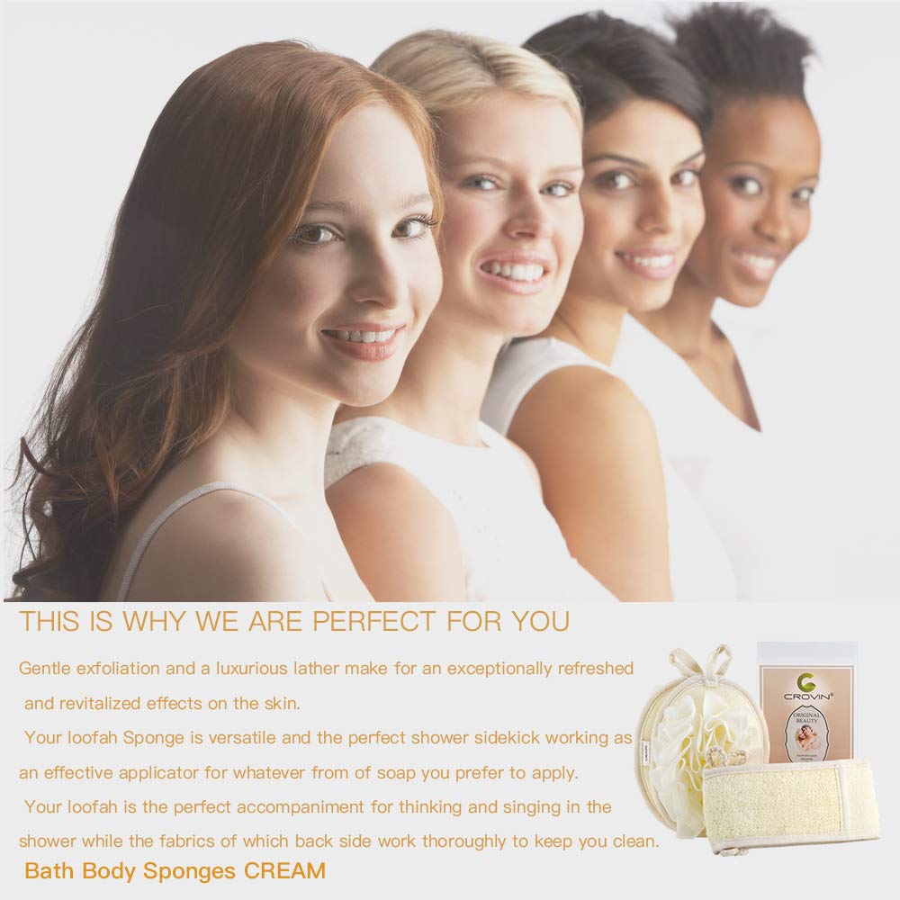 Set di spugne per il corpo in rete - Set di spugne da bagno riprogettate da bagno e doccia e scrub esfoliante per la schiena in luffa naturale. Come - Ottimo regalo per una pelle luminosa e un