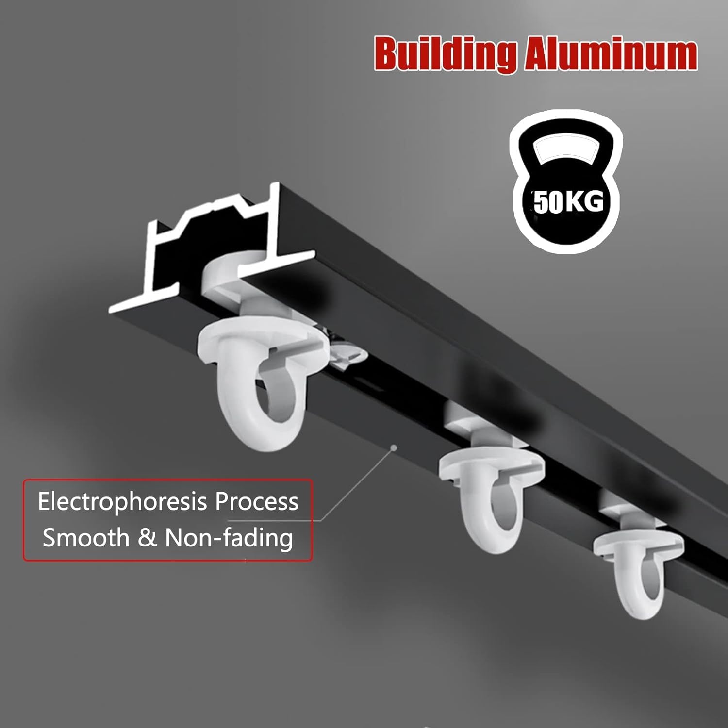 Kanduo Deckenvorhangschiene aus Aluminiumlegierung – Schwarz Weiß, bündige, unsichtbare Vorhangstange for Raumteiler, Pavillon/Duschraum Zubehörsets für Gardinen(Black,6m/19.7ft)