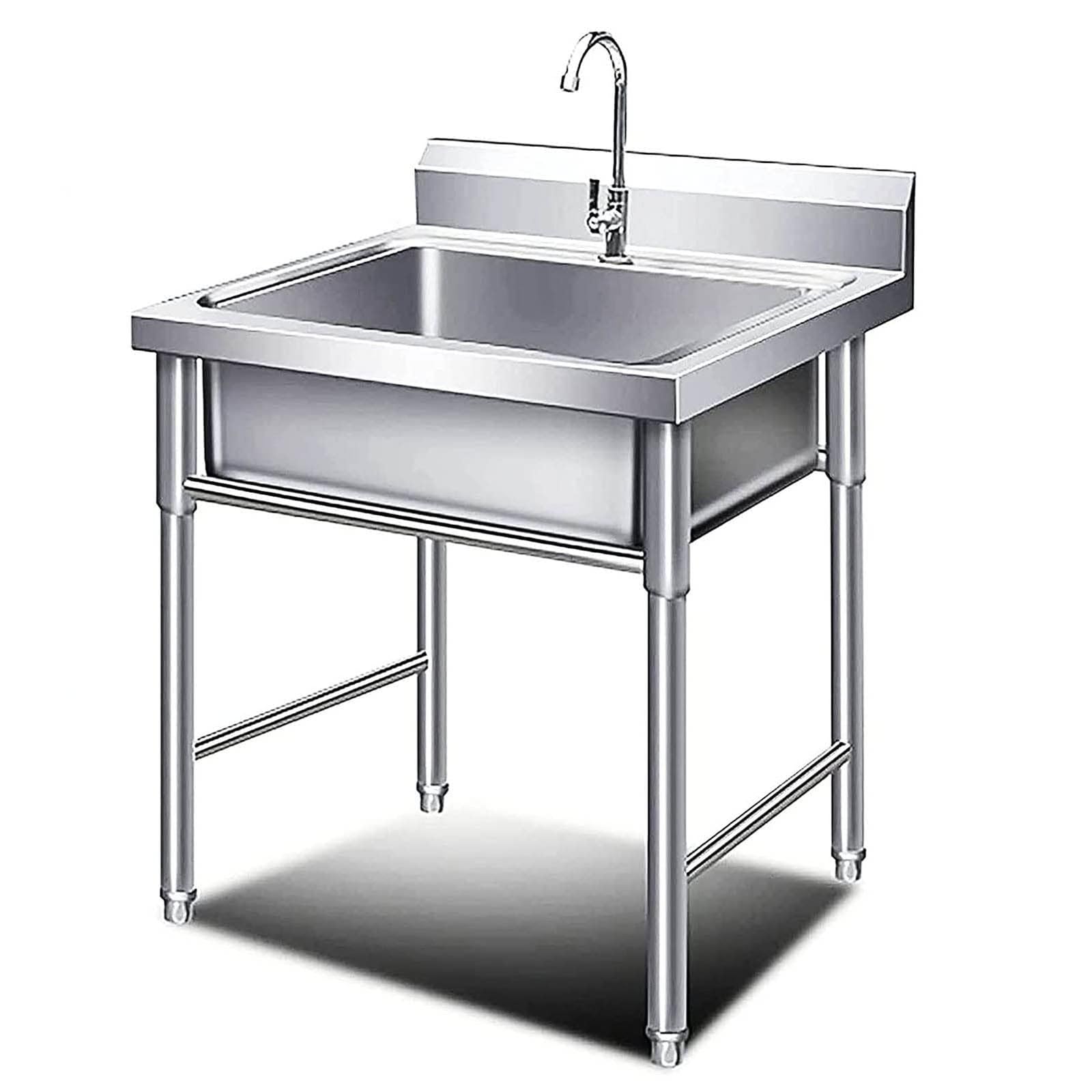 Lavello da Catering autoportante, lavello Commerciale in Acciaio Inox a Vasca Singola con Supporto, autoportante per Lavanderia, Garage, Interni ed Esterni.