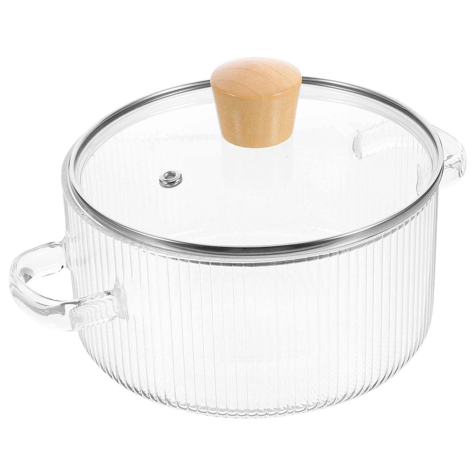 Marmite en verre transparent 1350ml avec couvercle bouton bois pour cuisson saine