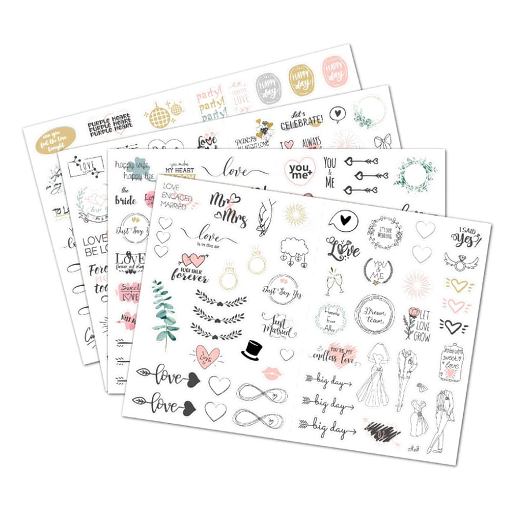 Gotetiso 8 Hojas Pegatinas para Boda Libro de Invitados DIY Vintage Decorativas Pegatinas Hermosas Pegatinas de Boda Pegatinas Scrapbooking Stickers para Album de Fotos de Boda Calendarios