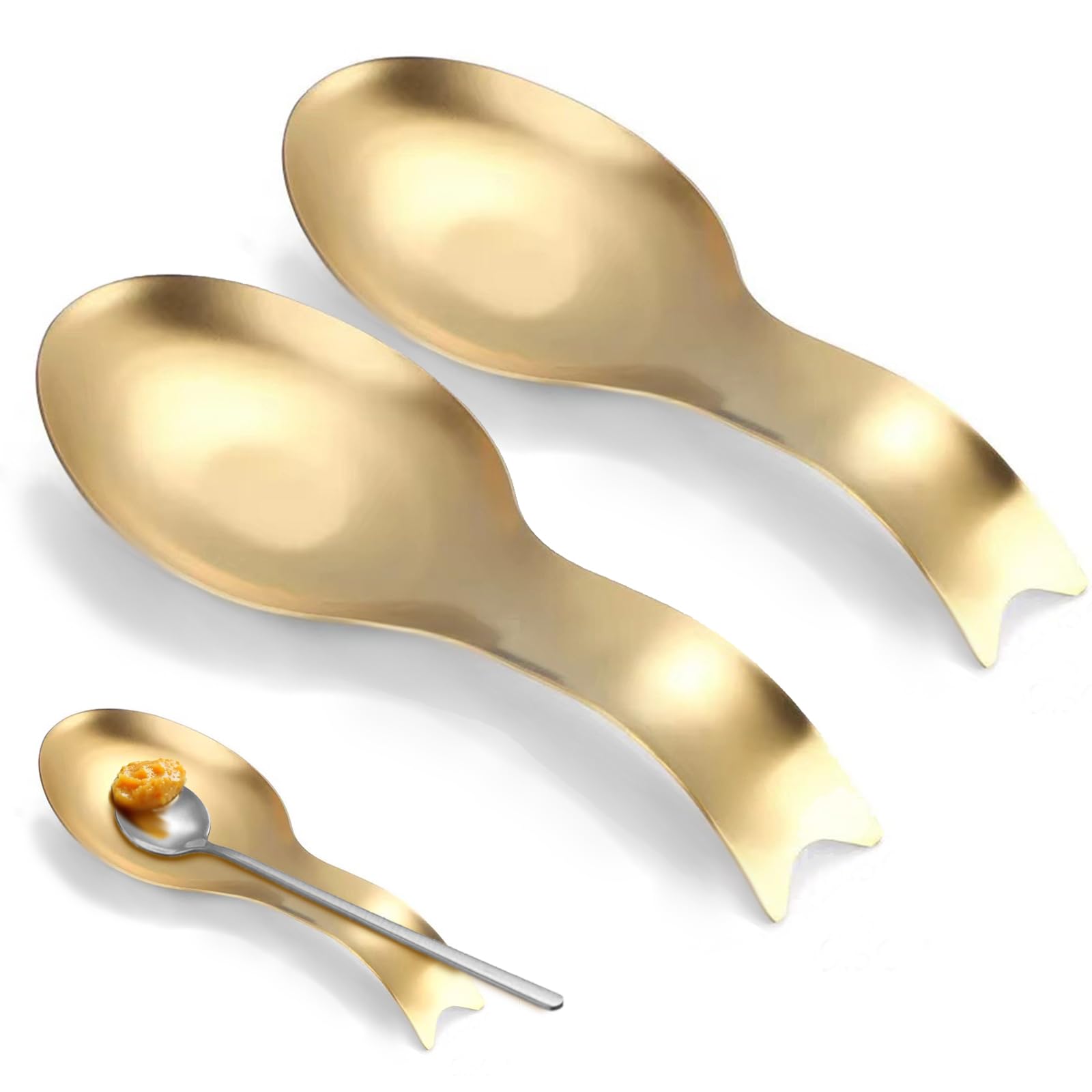 Stainless Steel Spoon Rest for Stove Top & Kitchen Counter – Large Utensil Holder for Cooking Spoons, Spatulas, Ladles – Rust-Resistant, Dishwasher Safe (2, Gold)