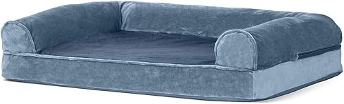 Miniatura 7 de Furhaven Cama ortopédica de espuma para perros, de pelo sintético y terciopelo, con diseño de caja de huevos, color puerto azul, talla M