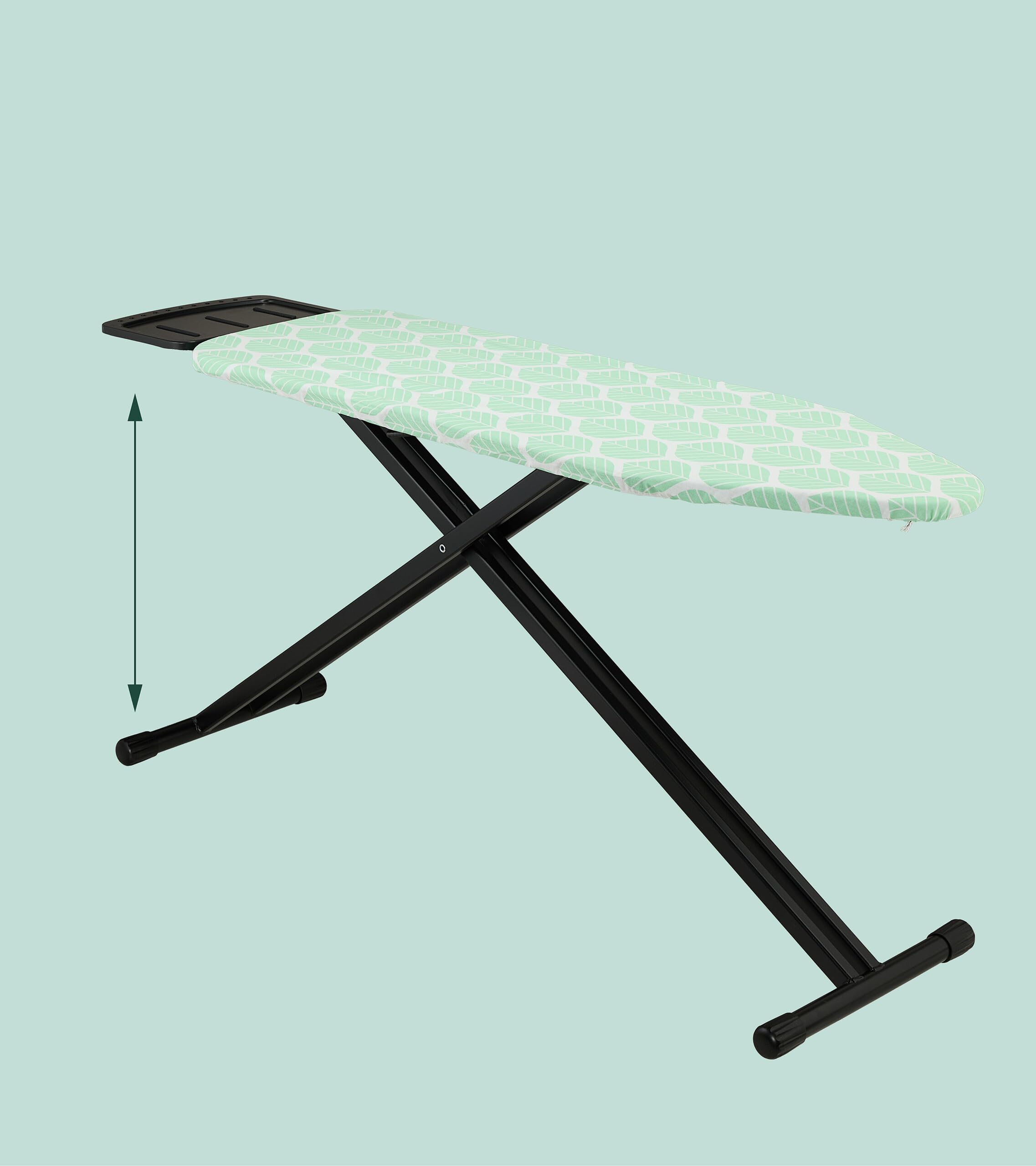 Relaxdays ASSE da Stiro Pieghevole, Tavolo Ferro a Vapore, Piano per Stirare Salvaspazio 123x39 cm,Copriasse, Verde Nero