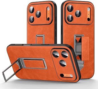 Leather Case for iPhone 17 Pro Max/17 Pro/Air/17, Business Mini Finger Strap Slim Phone Case Camera Protection Strand Cover,Orange,17