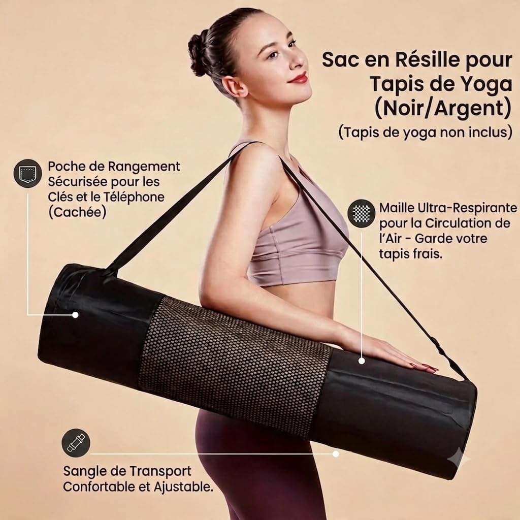 Kit Yoga 3 en 1, Tapis de Yoga Antidérapant Rose + 5 Bandes Élastiques de Résistance + Sac de Transport, Set Complet Fitness et Pilates