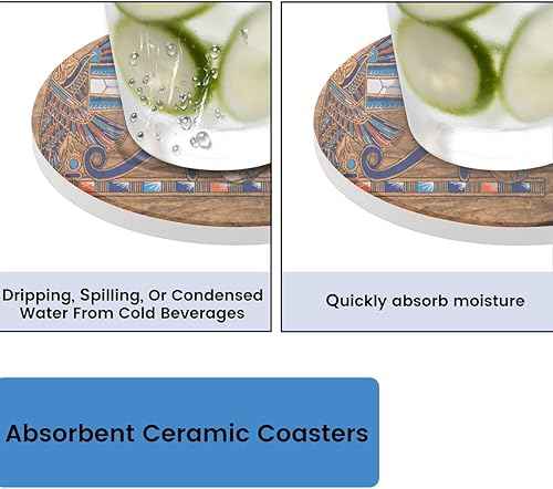 Miniatura 5 de Juego de 4 posavasos para bebidas, posavasos de corcho egipcio Horus absorbentes de corcho, posavasos redondos para tazas para casa, oficina, café,