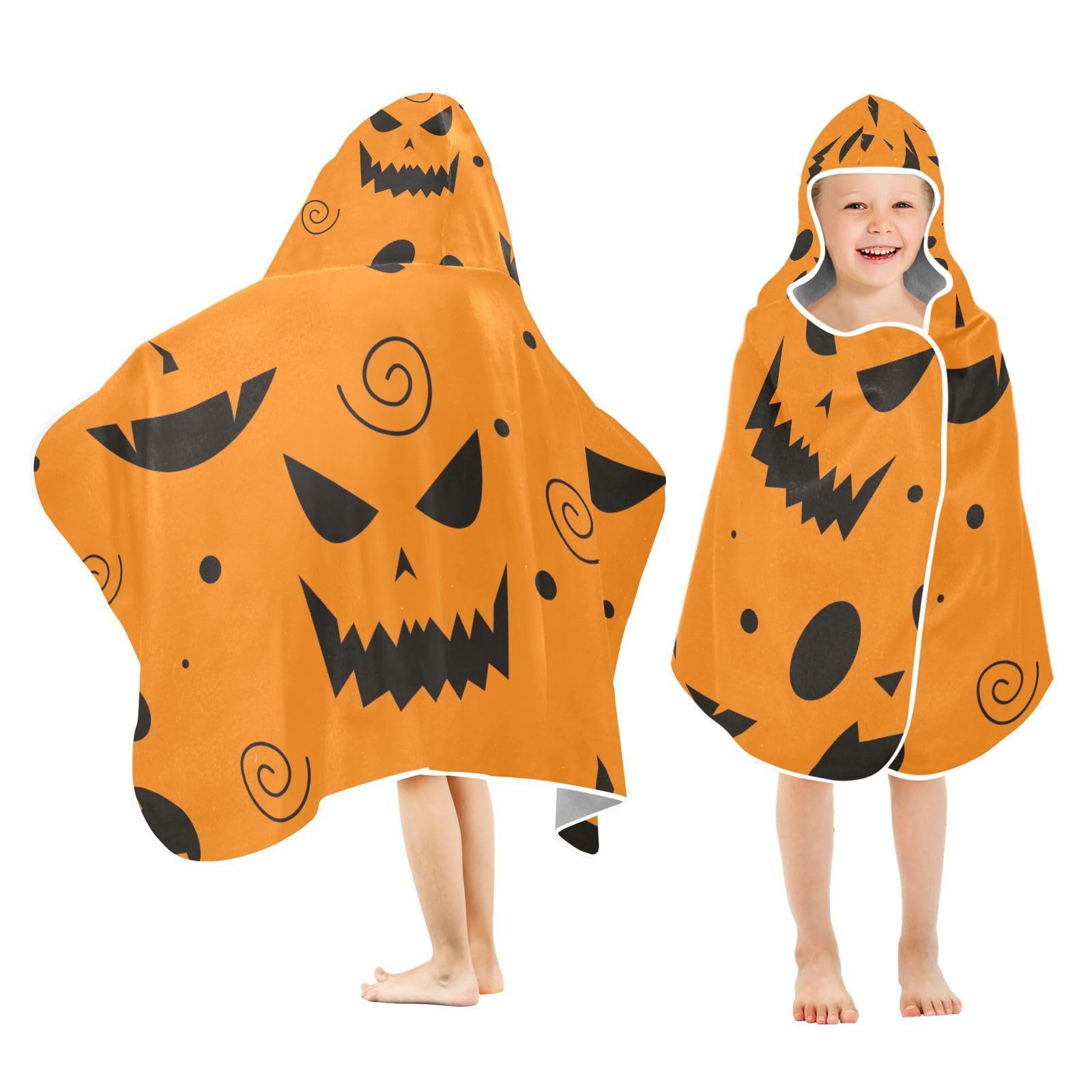 KLL - Toddler Beach Towel Devil Orange Hooded Halloween Towel Absorbent Beach Towels with Hood
