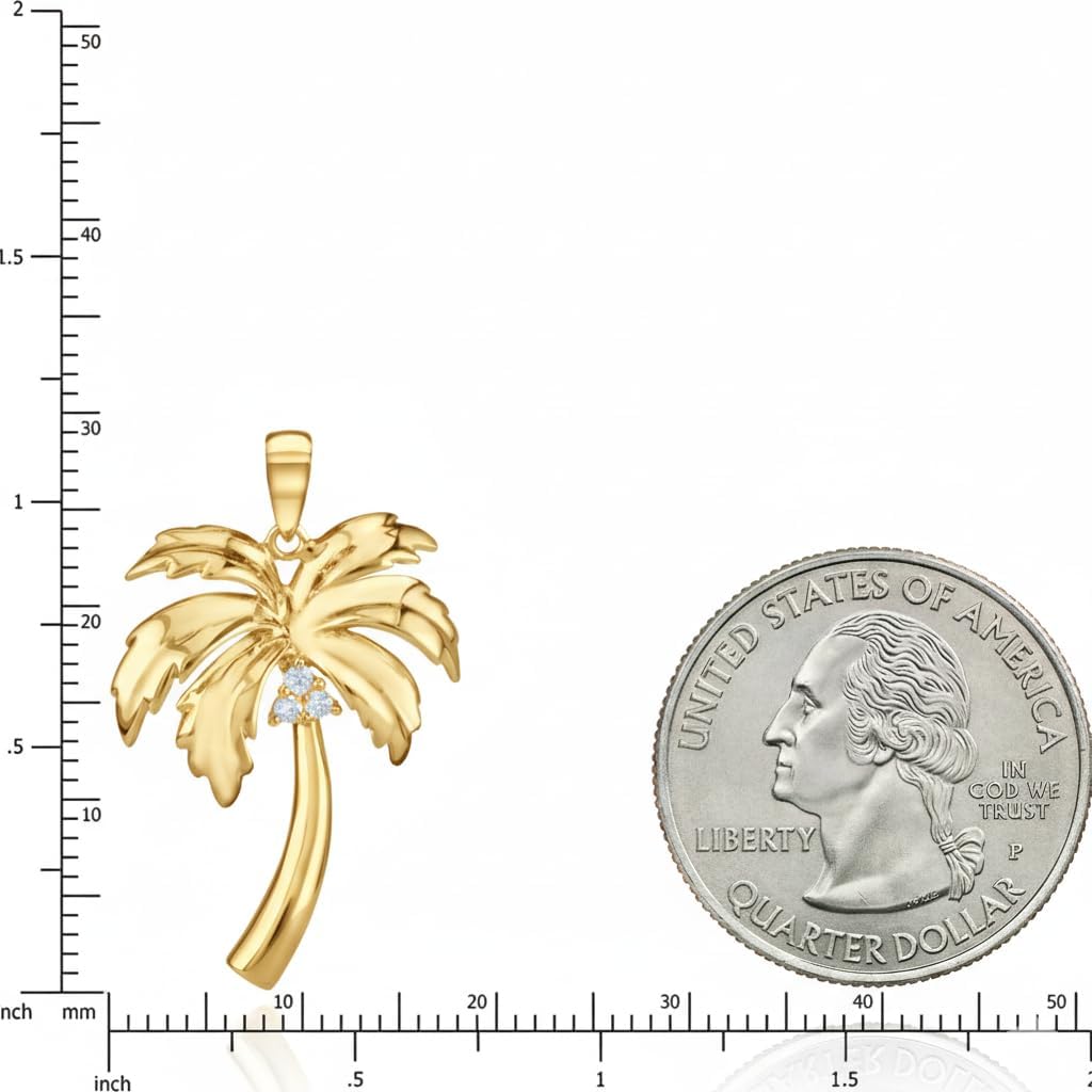 925 Sterling Silver Coconut Palm Tree Pendant with Cubic Zirconia Gemstone and 18" Box Chain, Nickel Free Hypoallergenic for Sensitive Skin, Hawaiian Jewelry for Women, Gift Box Included - Image 3