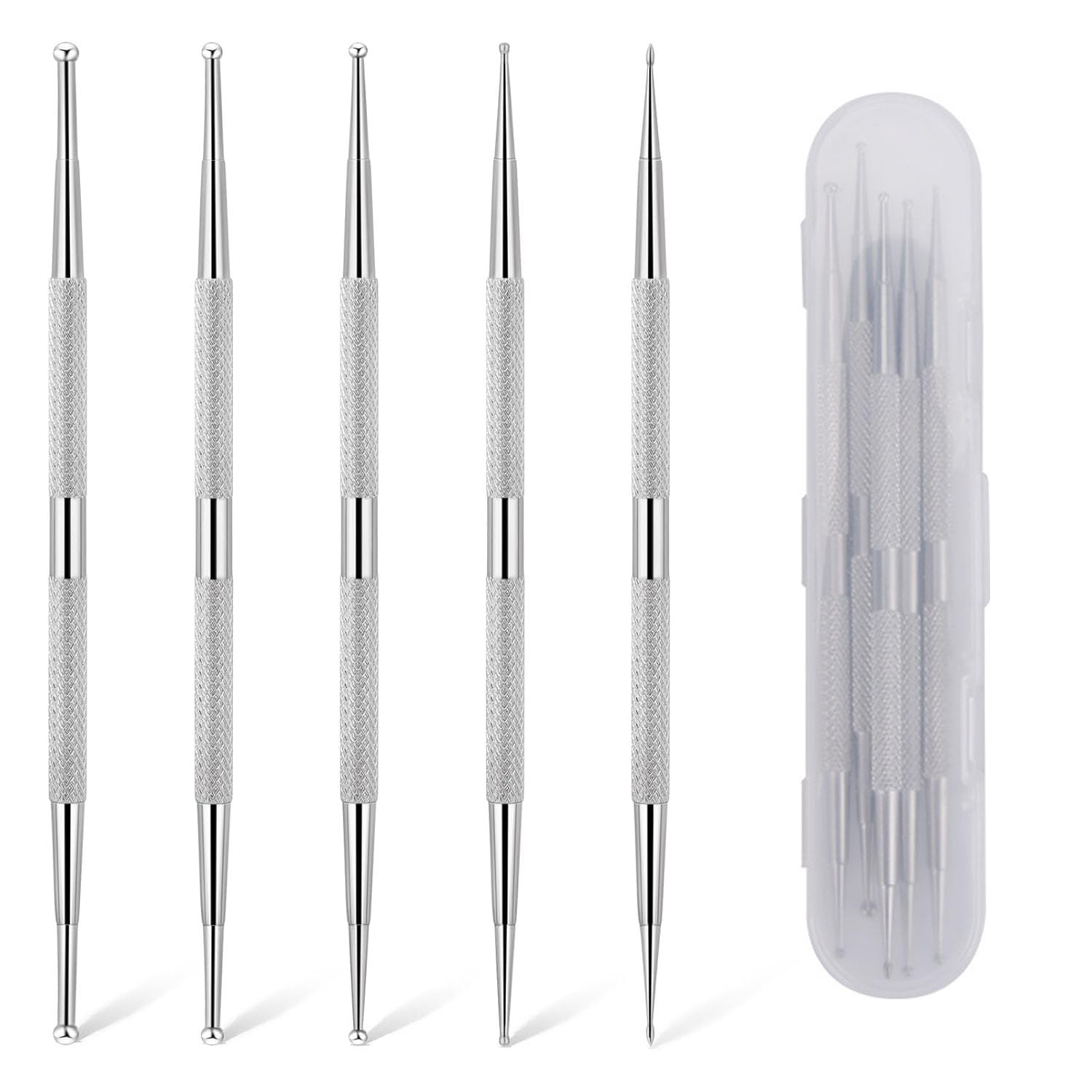 5 Pezzi Strumenti Nail Estremità Sfera, Strumenti Punteggiatura, Strumento Punteggiare Acciaio Inossidabile, Pennello Unghie Acciaio, Pennelli Unghie, per Disegni Unghie Smalto Gel, Intaglio, Ecc