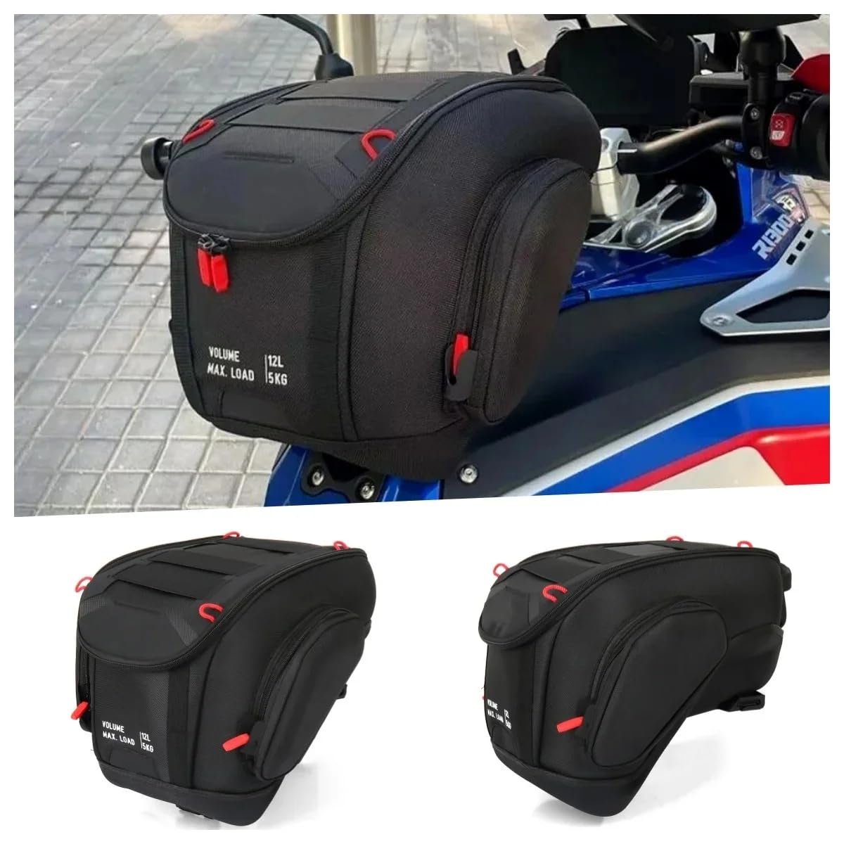 Für BMW R1300GS Adventure 2024 – Neuer 12-Liter-Tankrucksack aus Nylon, Tanklock-Reisetasche, Schwarz