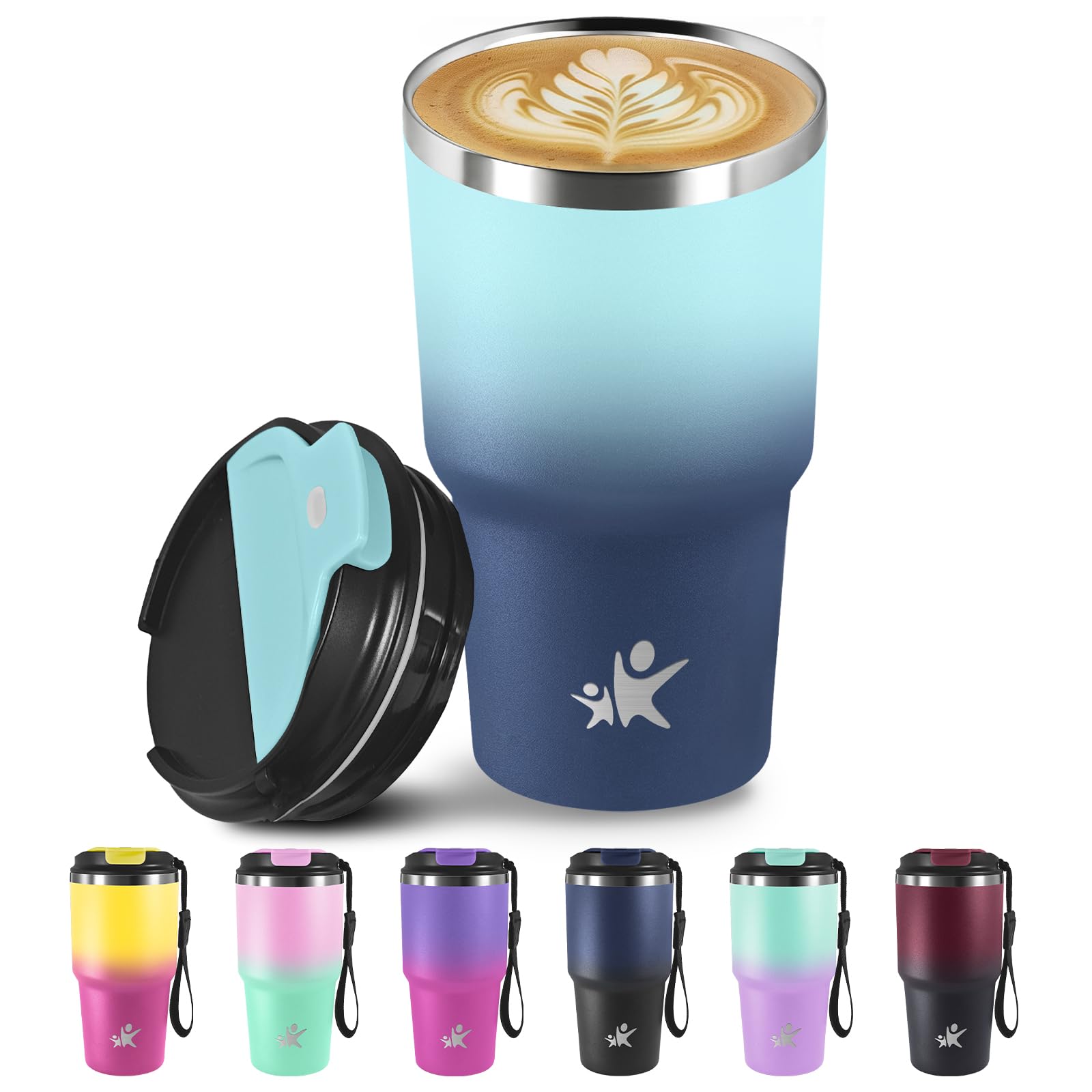Grsta Travel Mug 600ml Thermal Tumbler Reusable Travel Coffee Cups Airtight Portable Travel Tumbler for Hot and Cold Coffee Water Tea