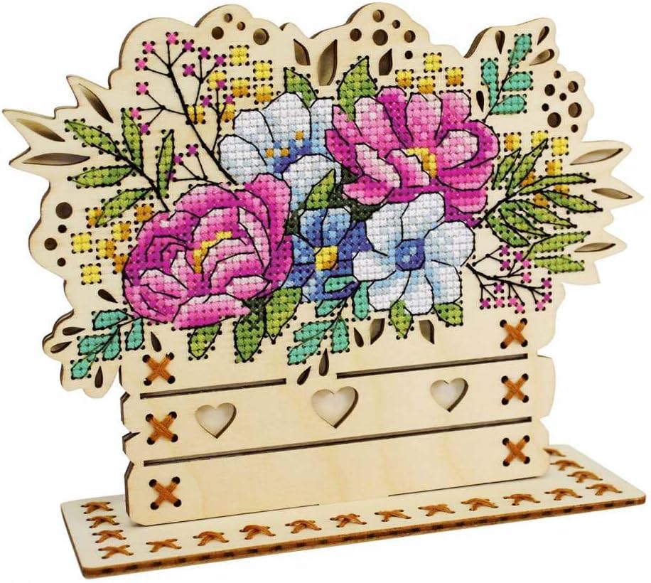 Flowers Cross Stitch kit on Wood Base - Counted Cross-Stitch kit on The Plywood. MP Studia O-018