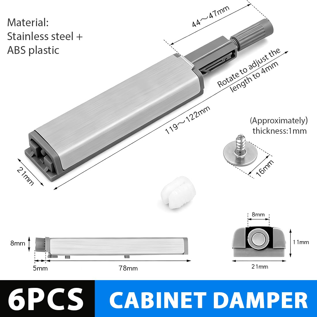 6 Pezzi Push Pull per Ante, Push to Open Chiusura Magnetica Ammortizzatori nascosta per porta, armadi, cassetti per camper, armadietti della cucina