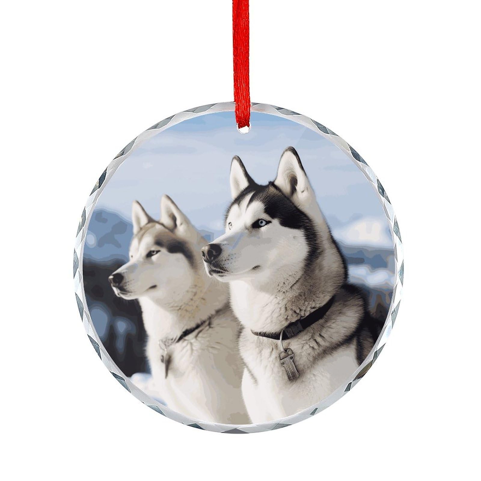Btcowzrv Style Husky Dogs Round Ornament Hanging Pendant Decor