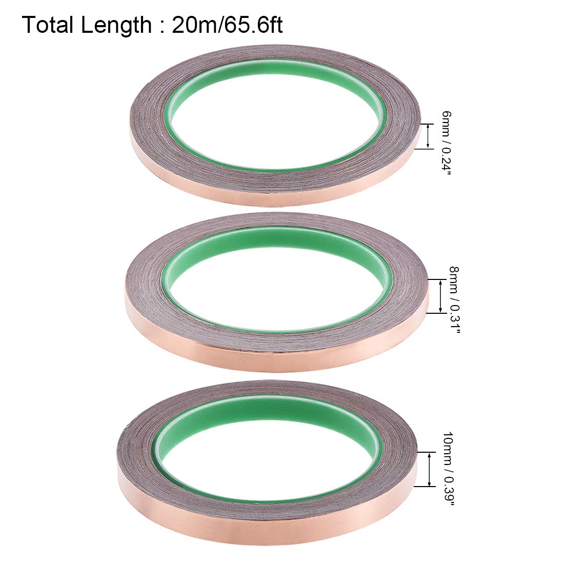 Accessori per Utensili Fai da Te Nastro di Schermatura in Lamina di Rame da 6 Mm, 8 Mm, 10 Mm per Schermatura EMI Emf E Rfi Nastro Adesivo Conduttivo Lunghezza 20 M/21,8,