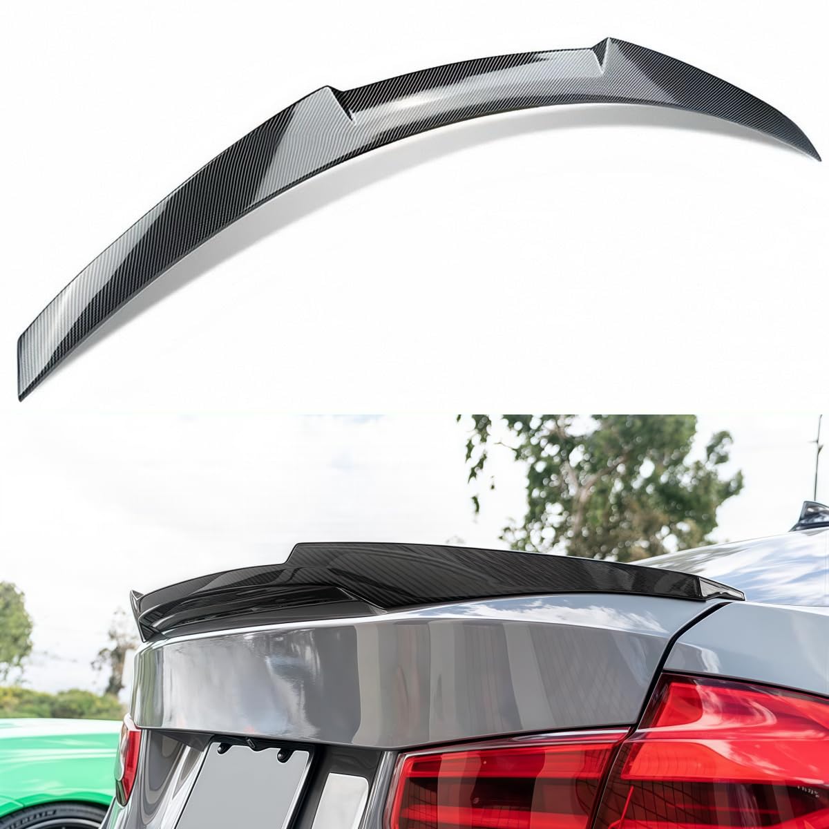 Photo 1 of Oasiland Rear Spoiler Compatible with 2012-2018 BMW F30 3 Series & 2014-2019 F80 M3 Sedan, Carbon Fiber Pattern MV Style Duckbill for 318i 320i 325i 328i 330i 335i 340i, Trunk High Kick Wing Lip